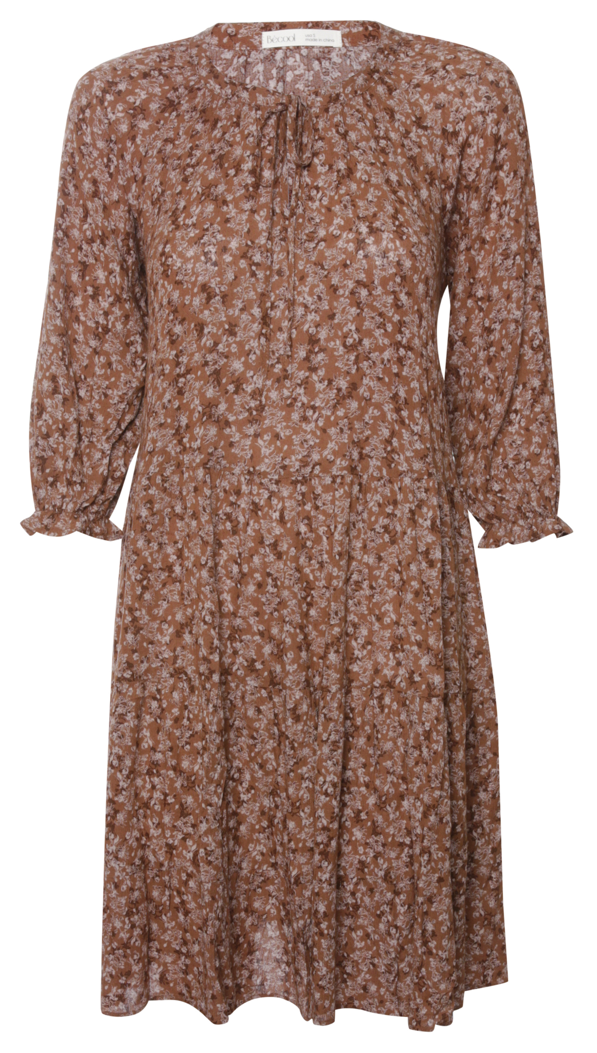 Front Tie Puff Sleeve Midi Dress