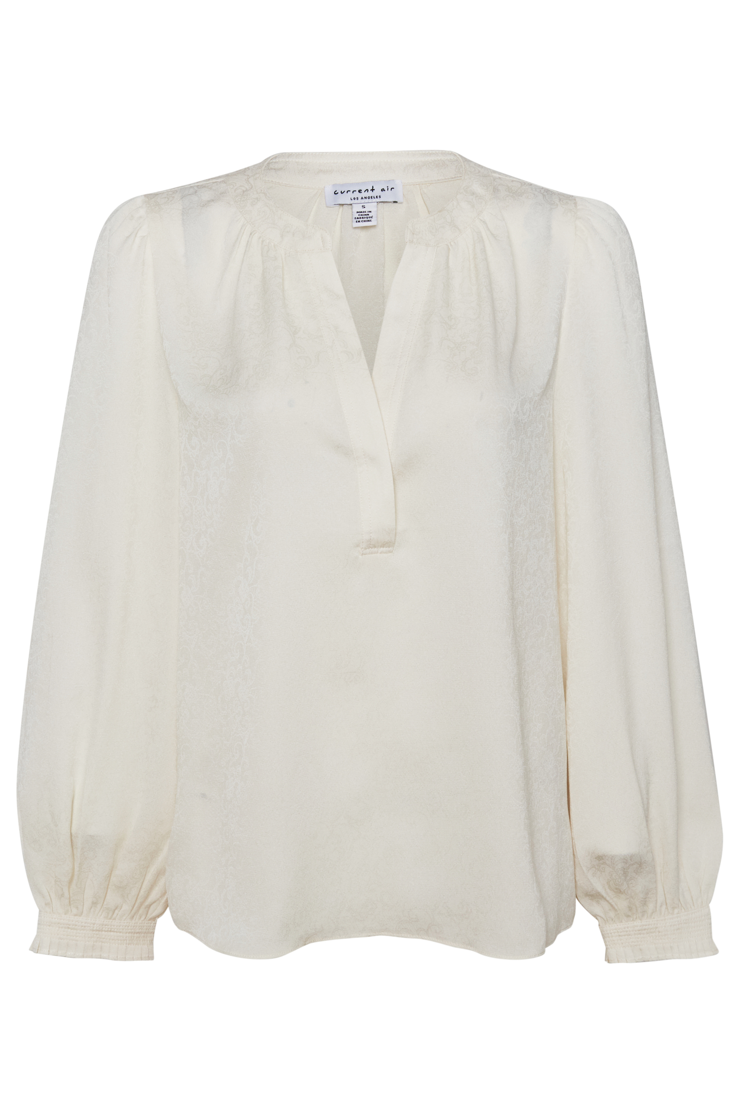 Split Neck Blouse with Pleated Cuffs