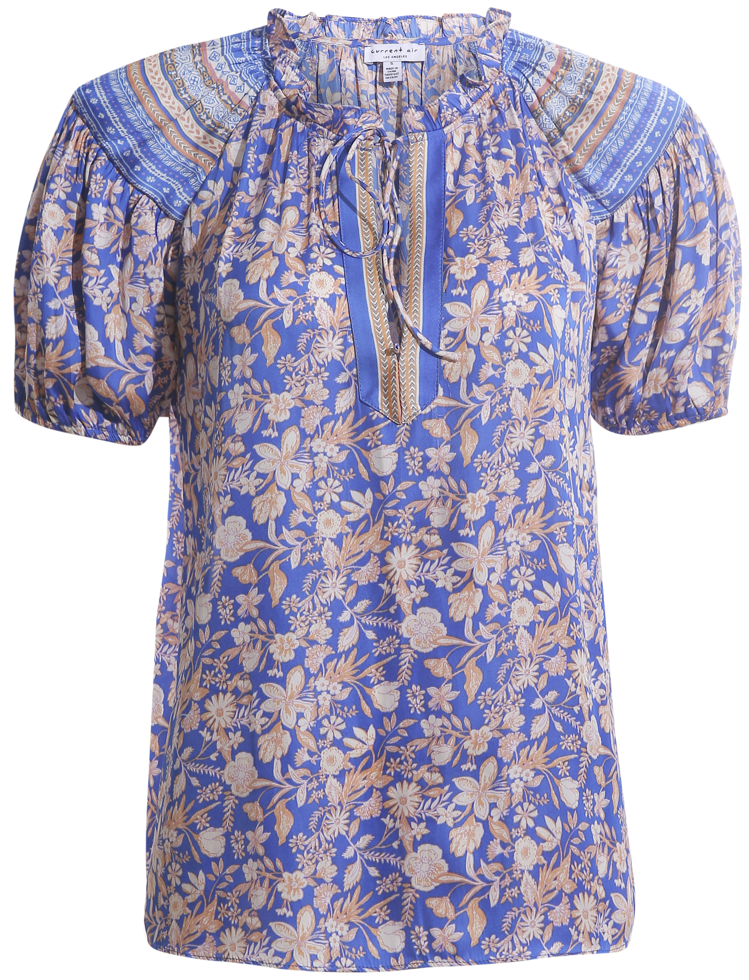 Border Printed Short Sleeve Blouse