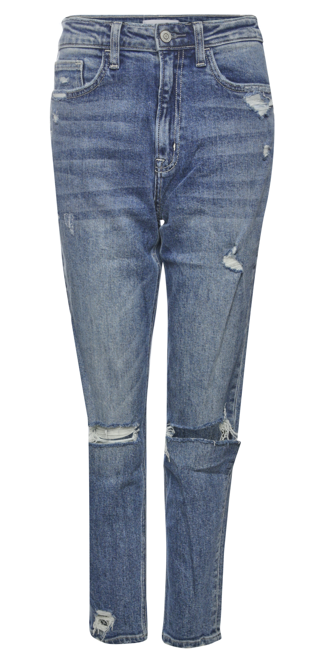 Distressed Stretch Mom Jeans