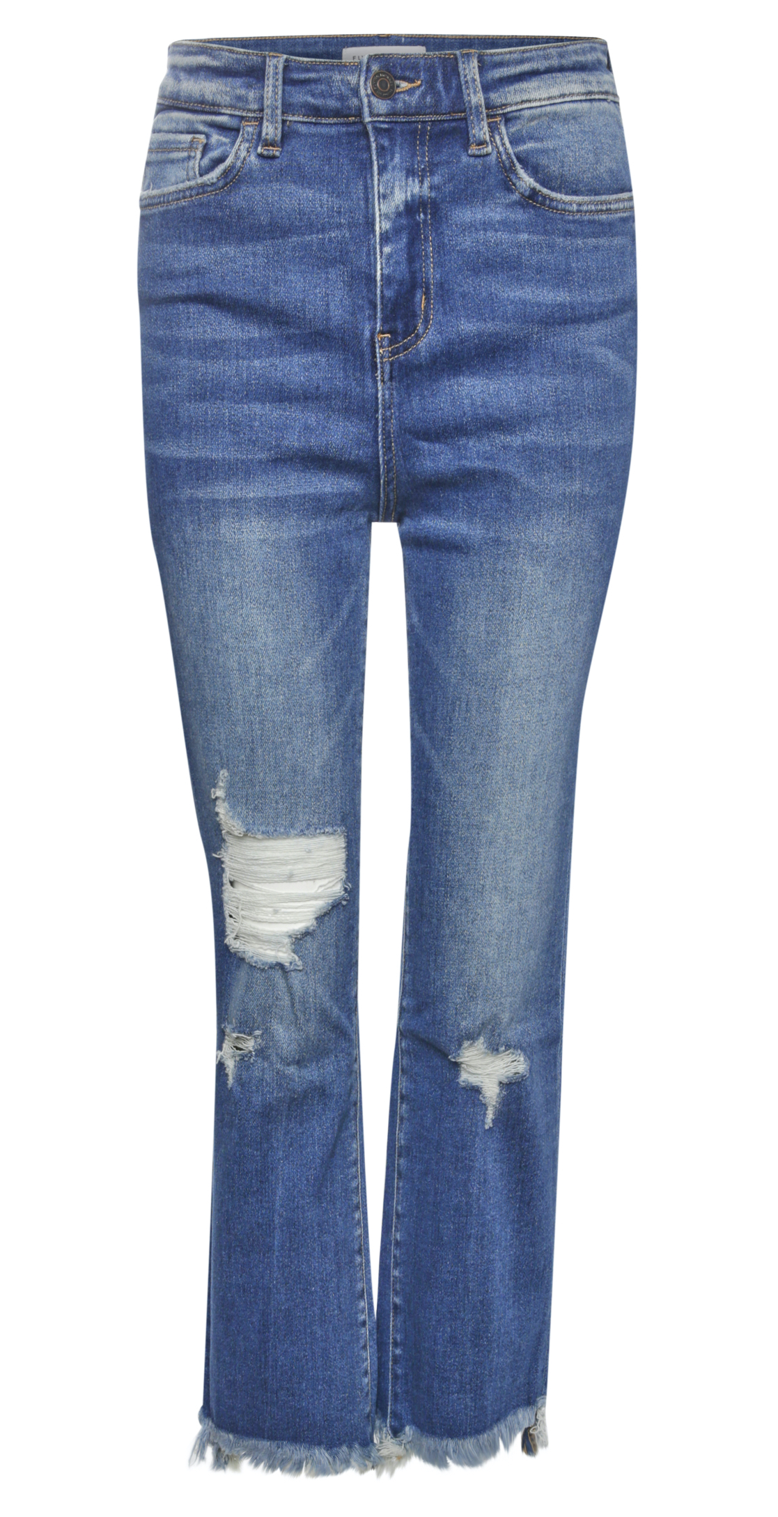 High Rise Fray Hem Crop Mini Flare