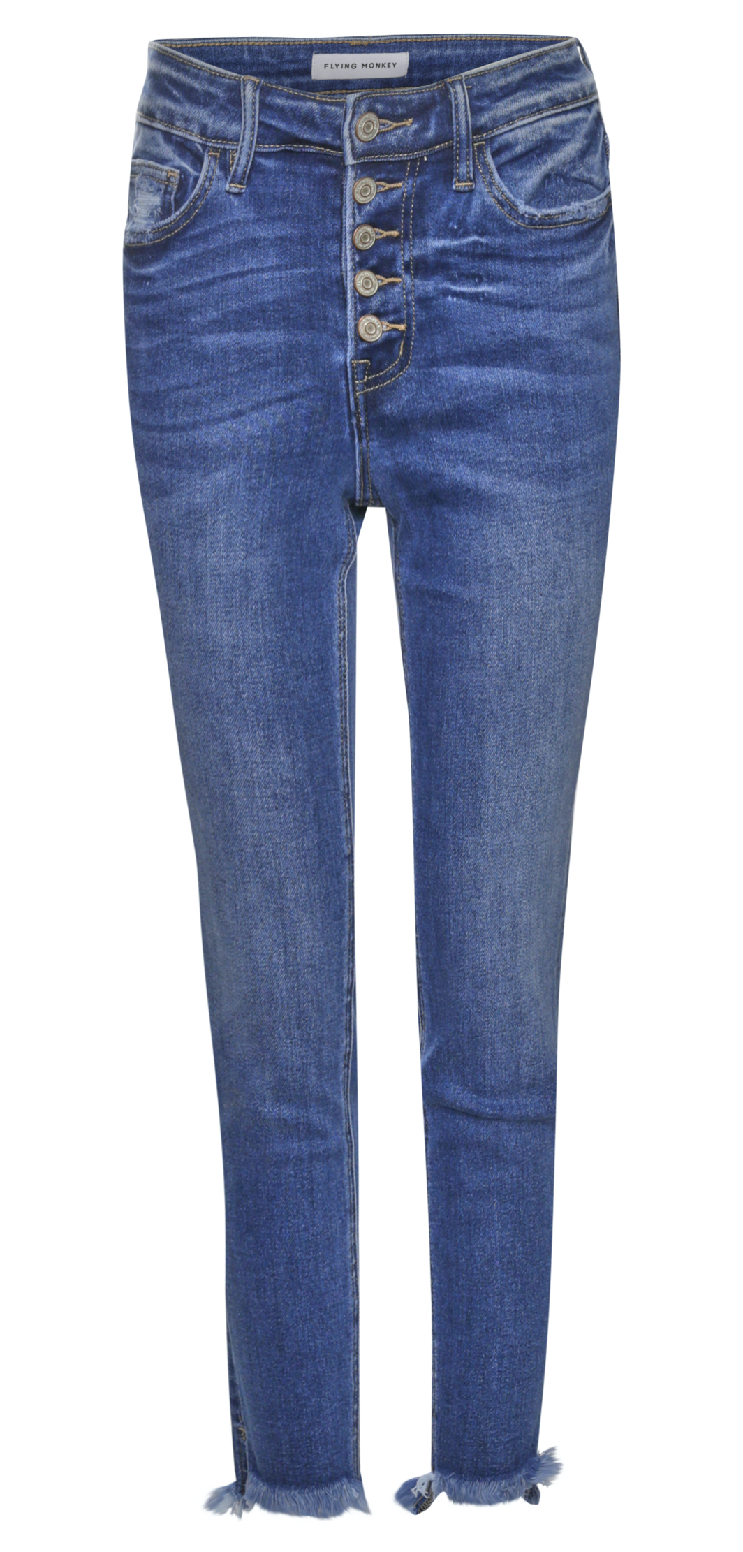 Button Up Ankle with Fray Hem Detail Denim