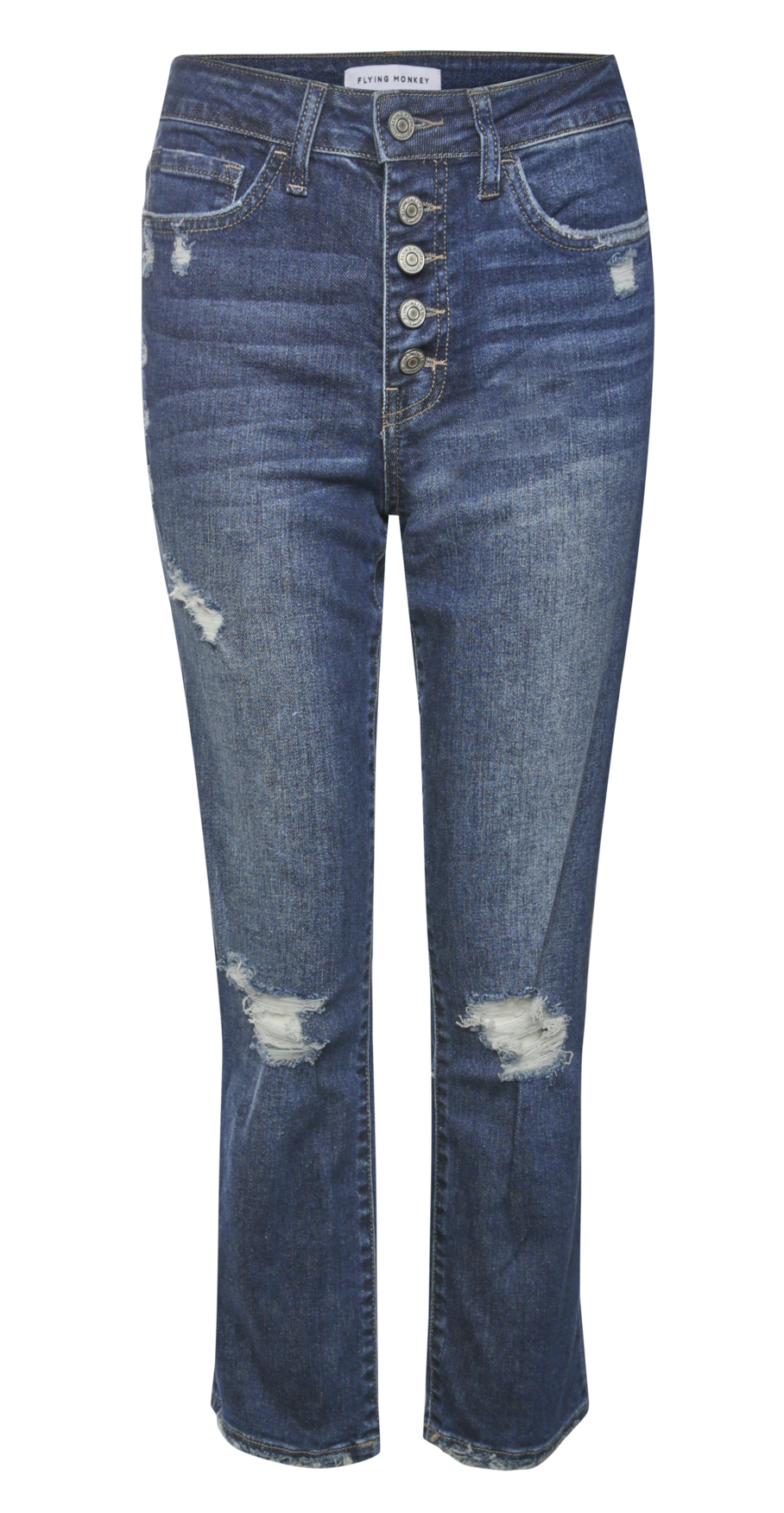 Flying Monkey High Rise Button Up Distressed Crop Straight