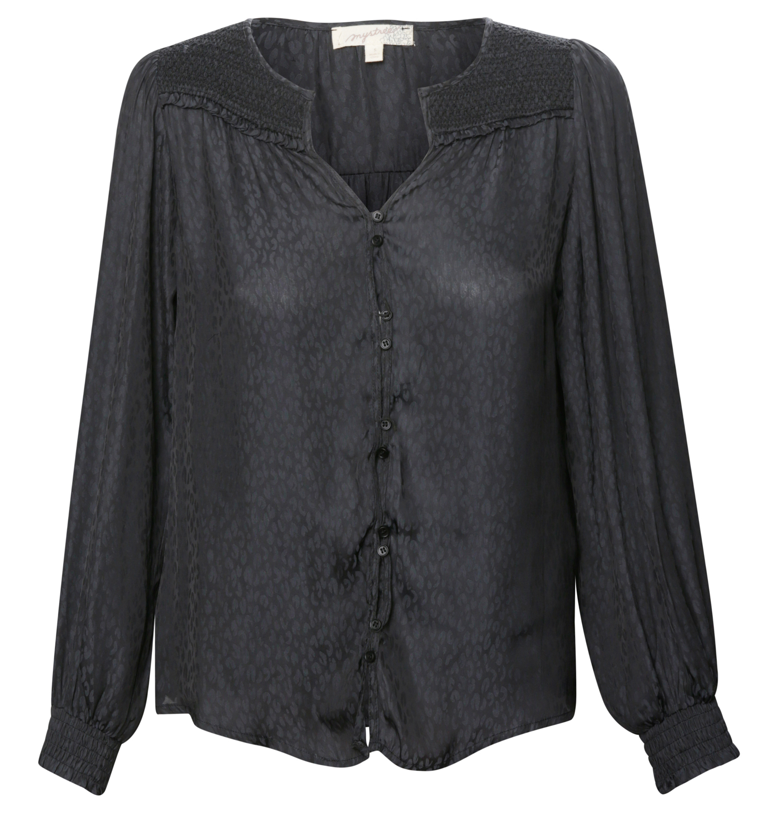 Mystree Split Neck Button Blouse