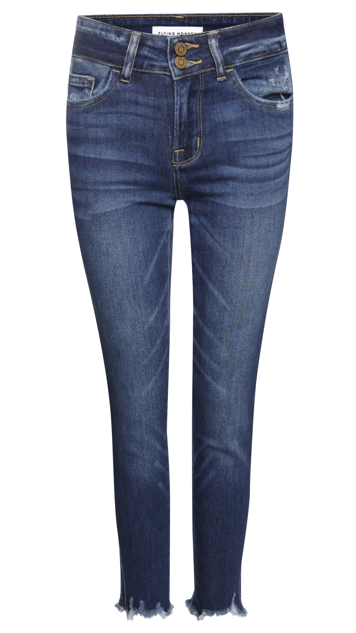 Flying Monkey Mid Rise Distresses Fray Hem Crop