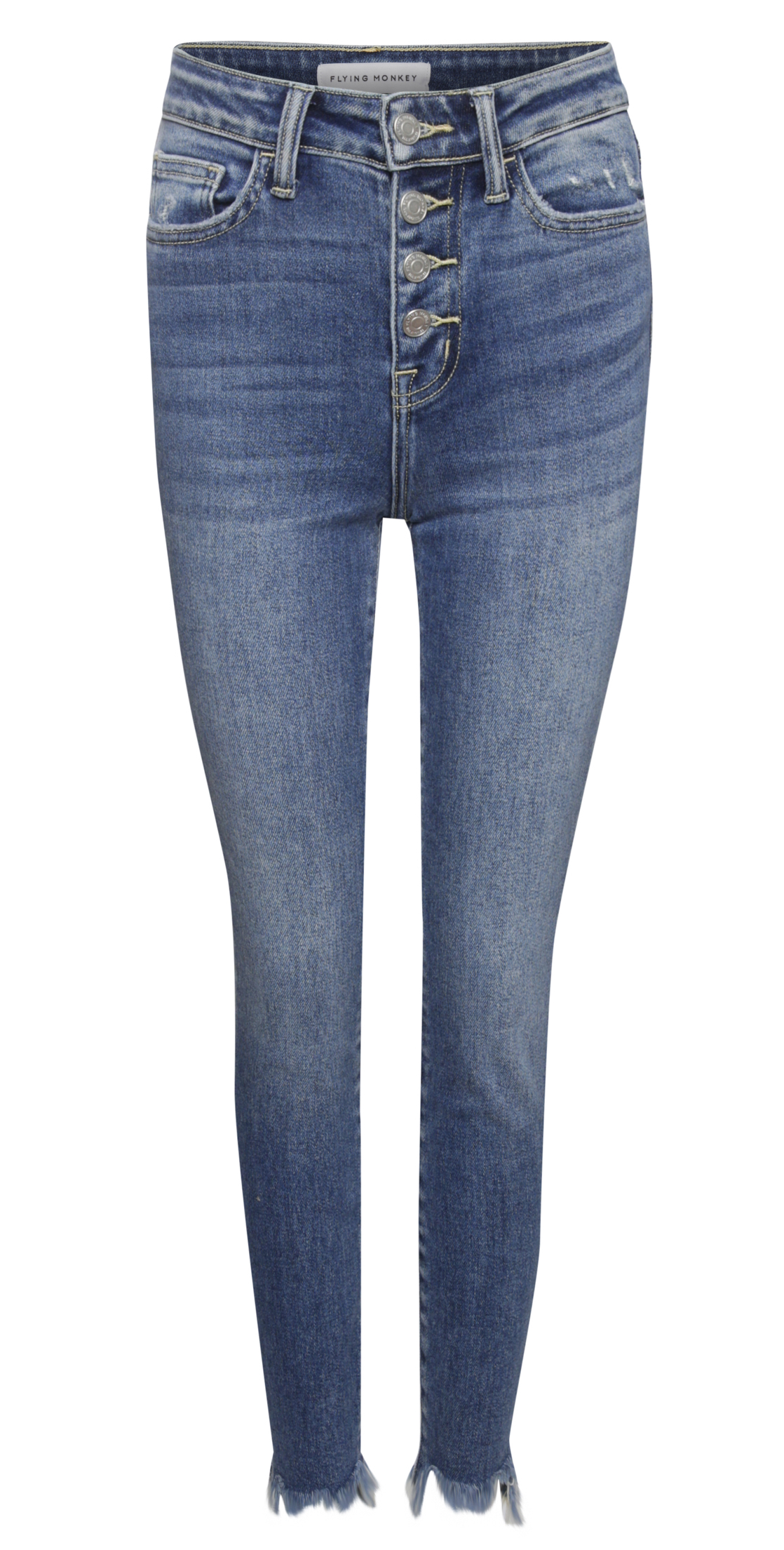 High Rise Crop with Exposed Button Fly Denim