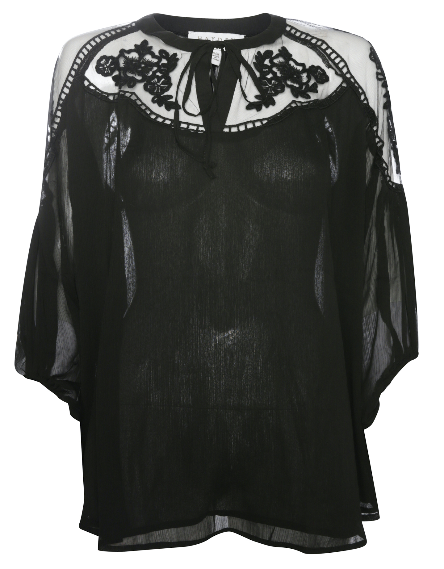 Sheer Tie-Front Peasant Top