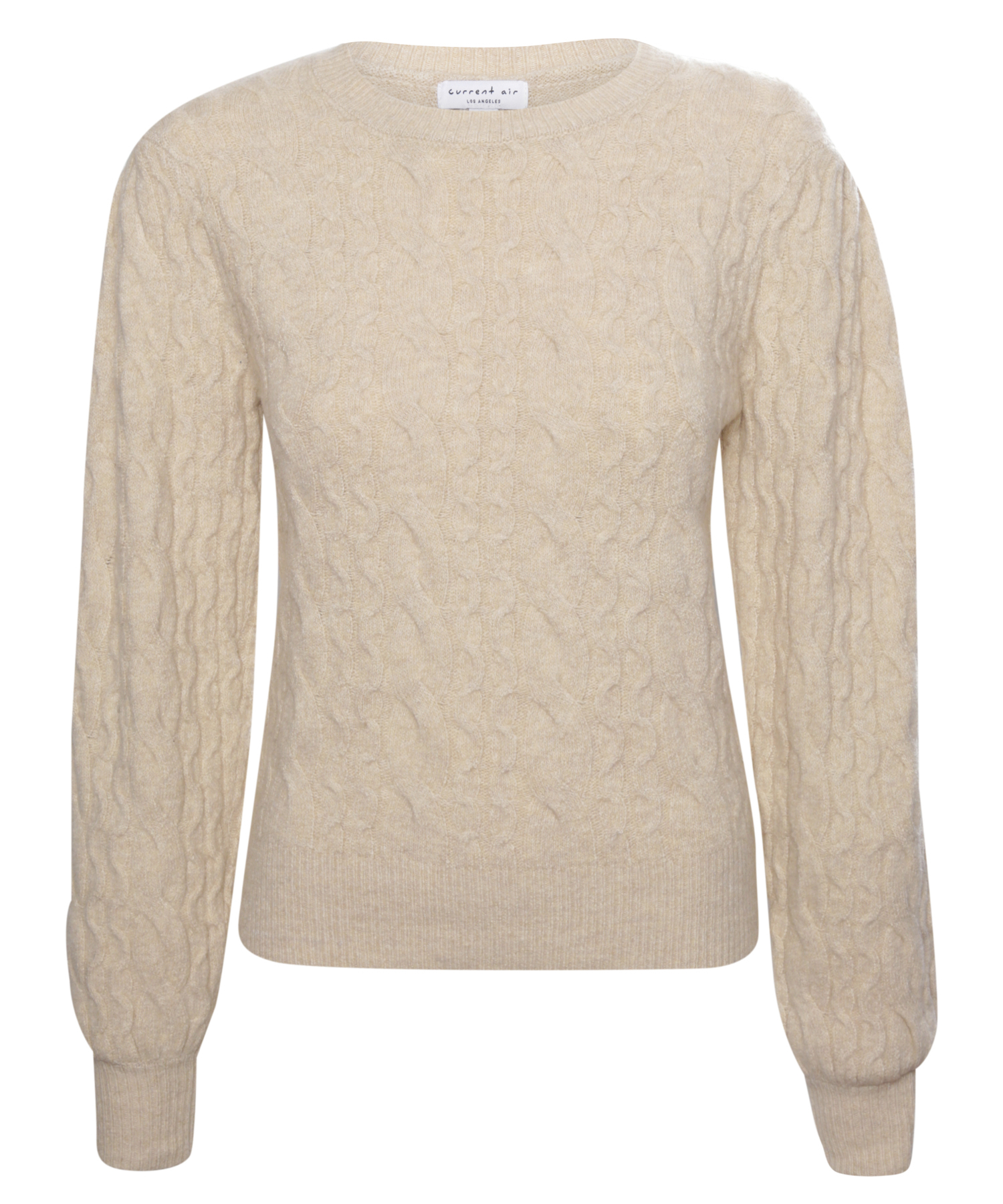 Current Air Puff Sleeve Cable Knit Sweater