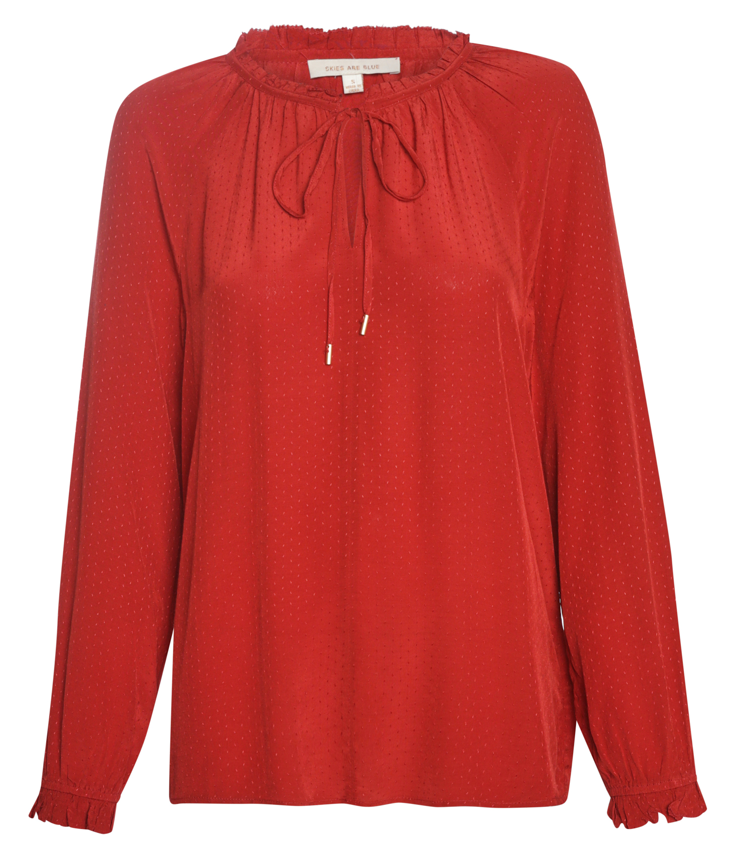 Skies are Blue Ruffled Neck Tie Top