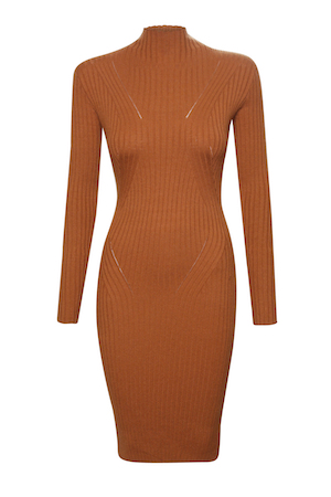 Mock Neck Ribbed Fitted Dress