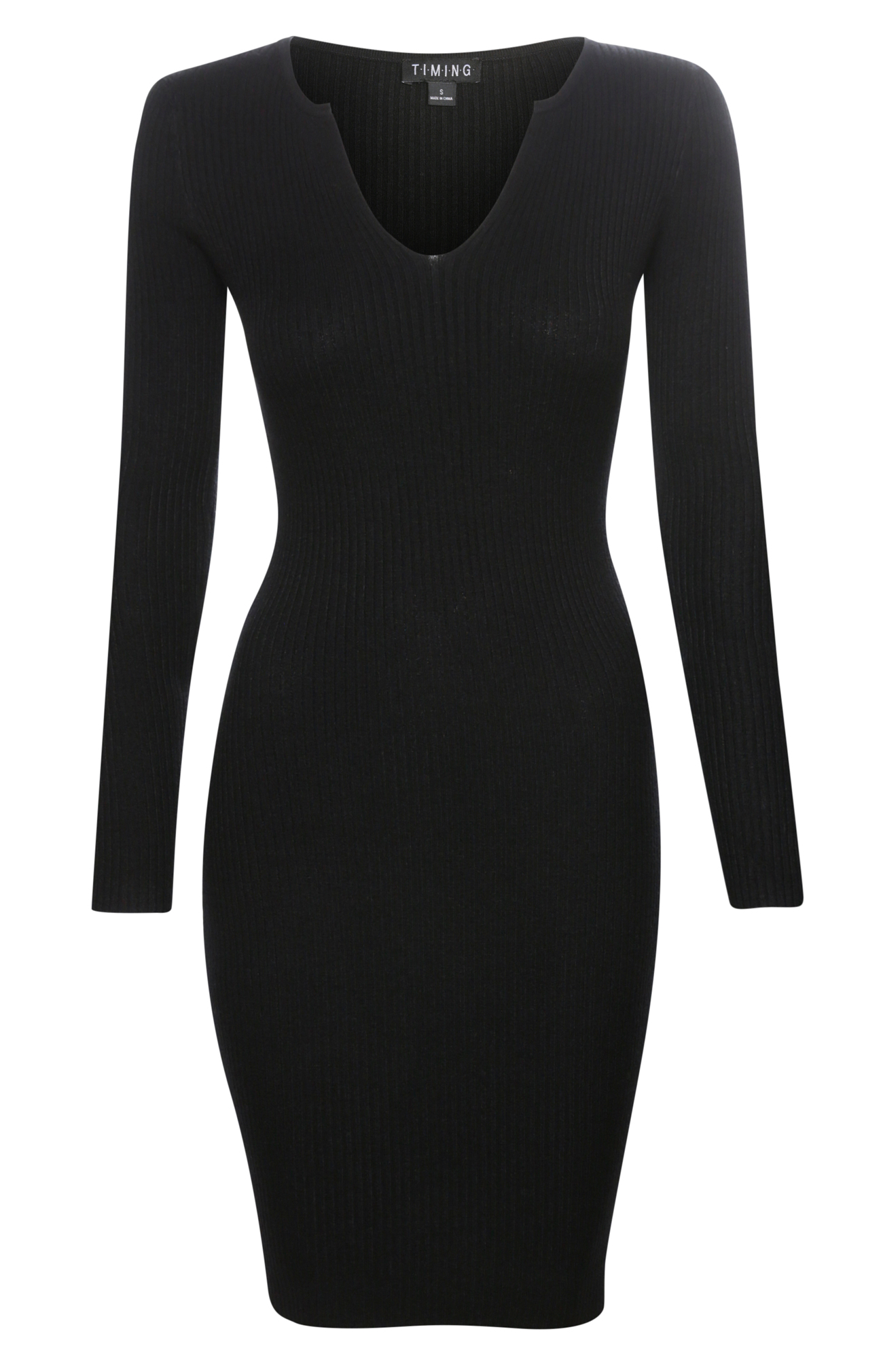 Split Neck Long Sleeve Fitted Dress