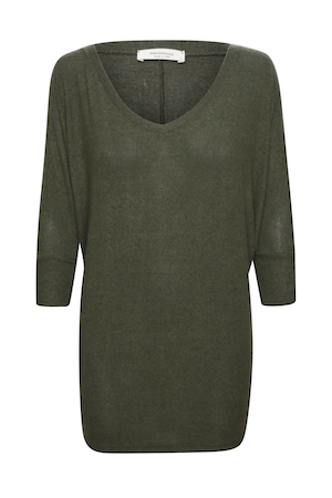 V-Neck 3/4 Sleeve Brushed Top