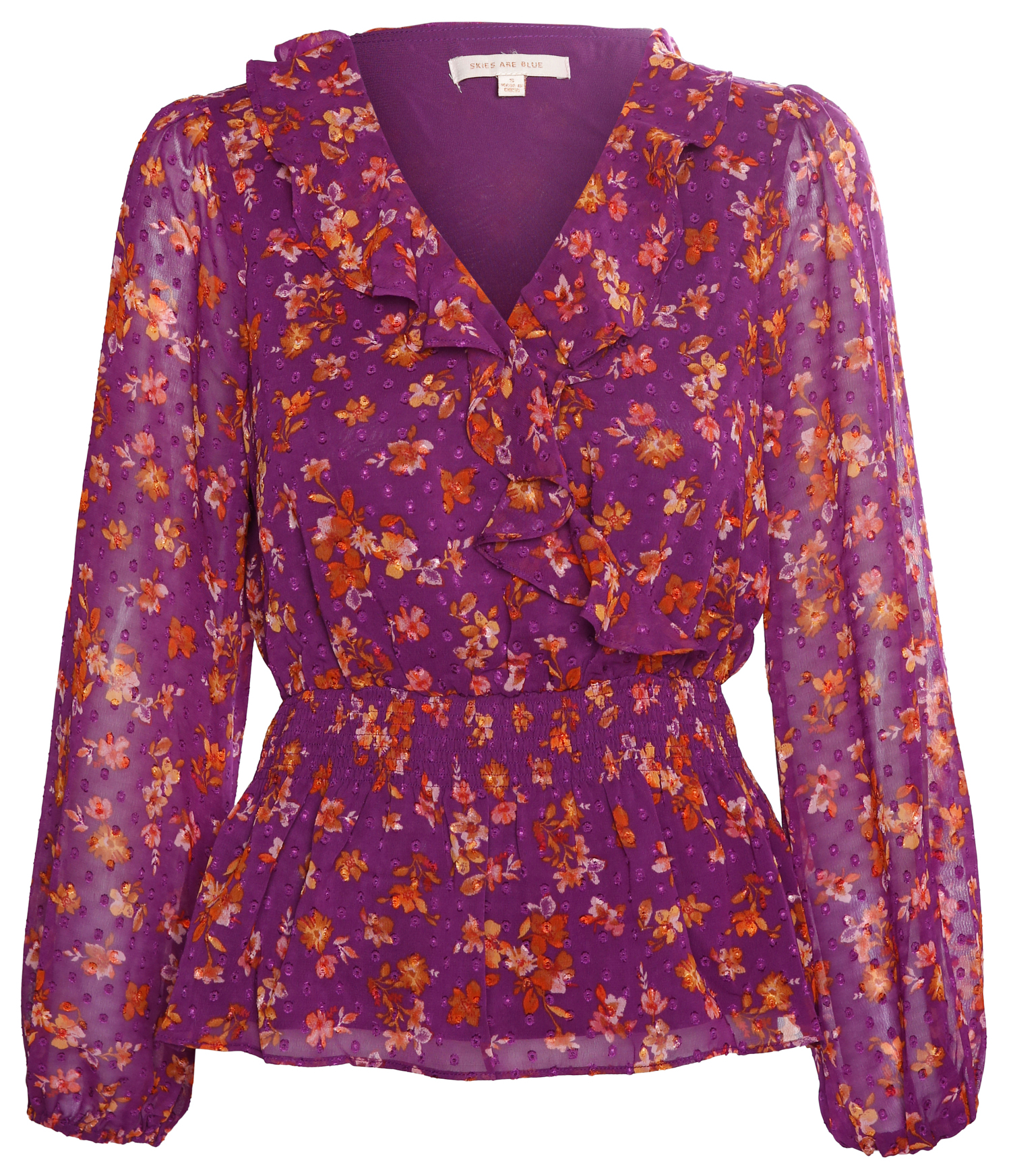 Skies are Blue Floral Swiss Dot Smocked Top