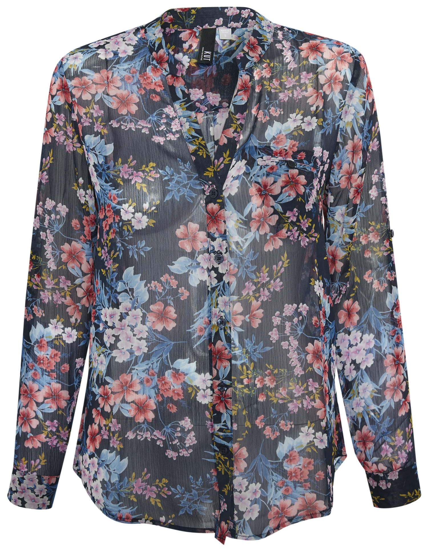 KUT from the Kloth Button Front Long Sleeve Sheer Blouse