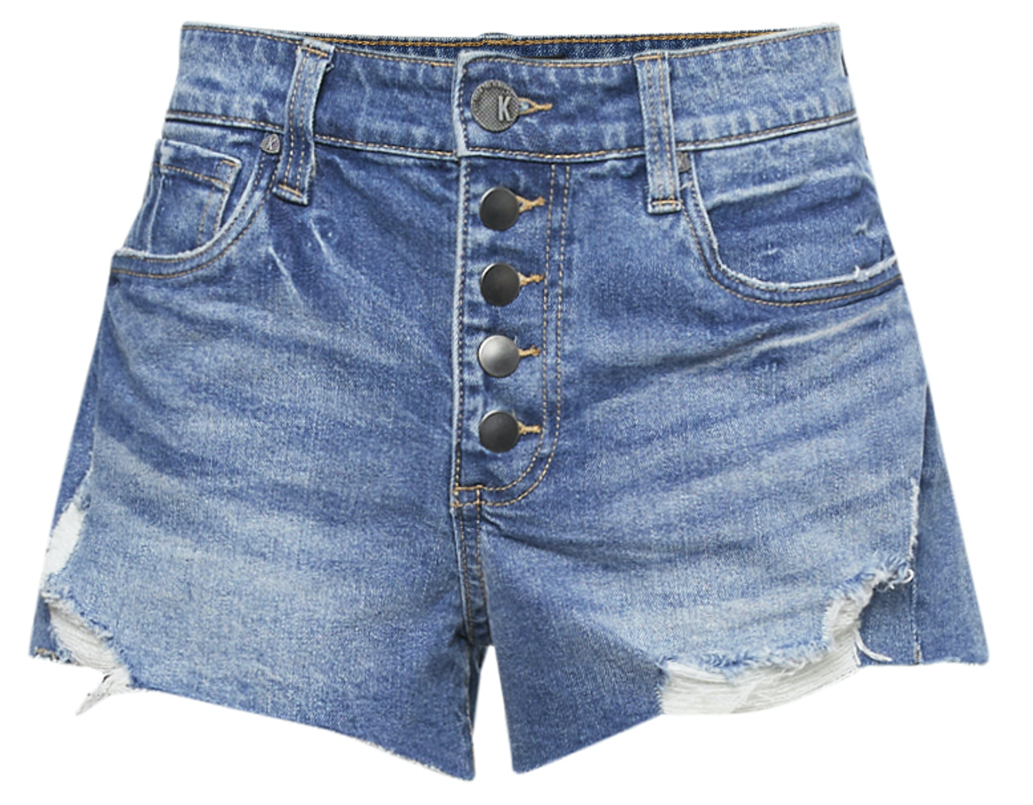 Kut from the Kloth Exposed Button Fly Shorts in Medium Blue 16 | DAILYLOOK