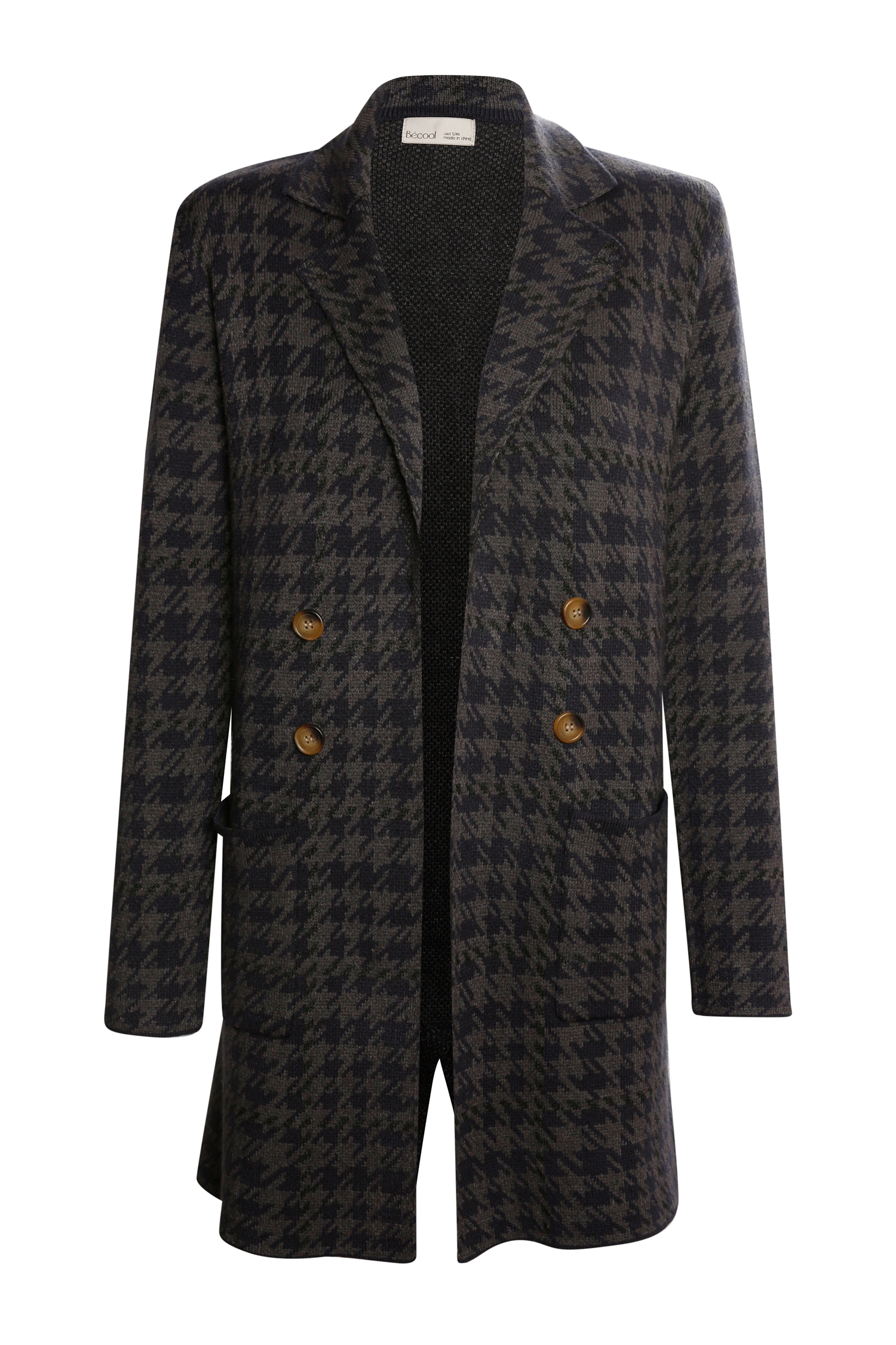 Houndstooth Knit Coat in Black Multi DAILYLOOK