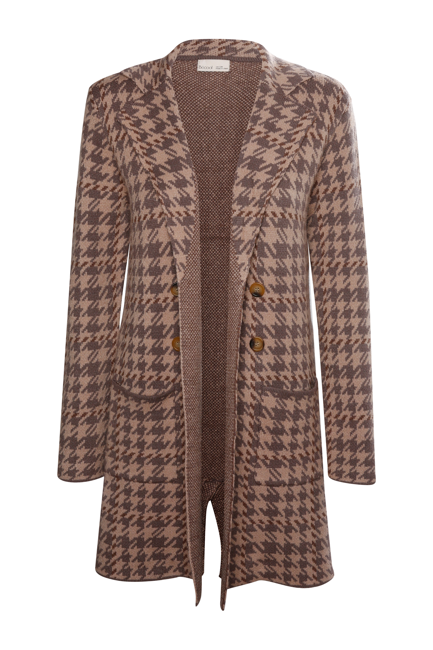 Houndstooth Knit Coatigan
