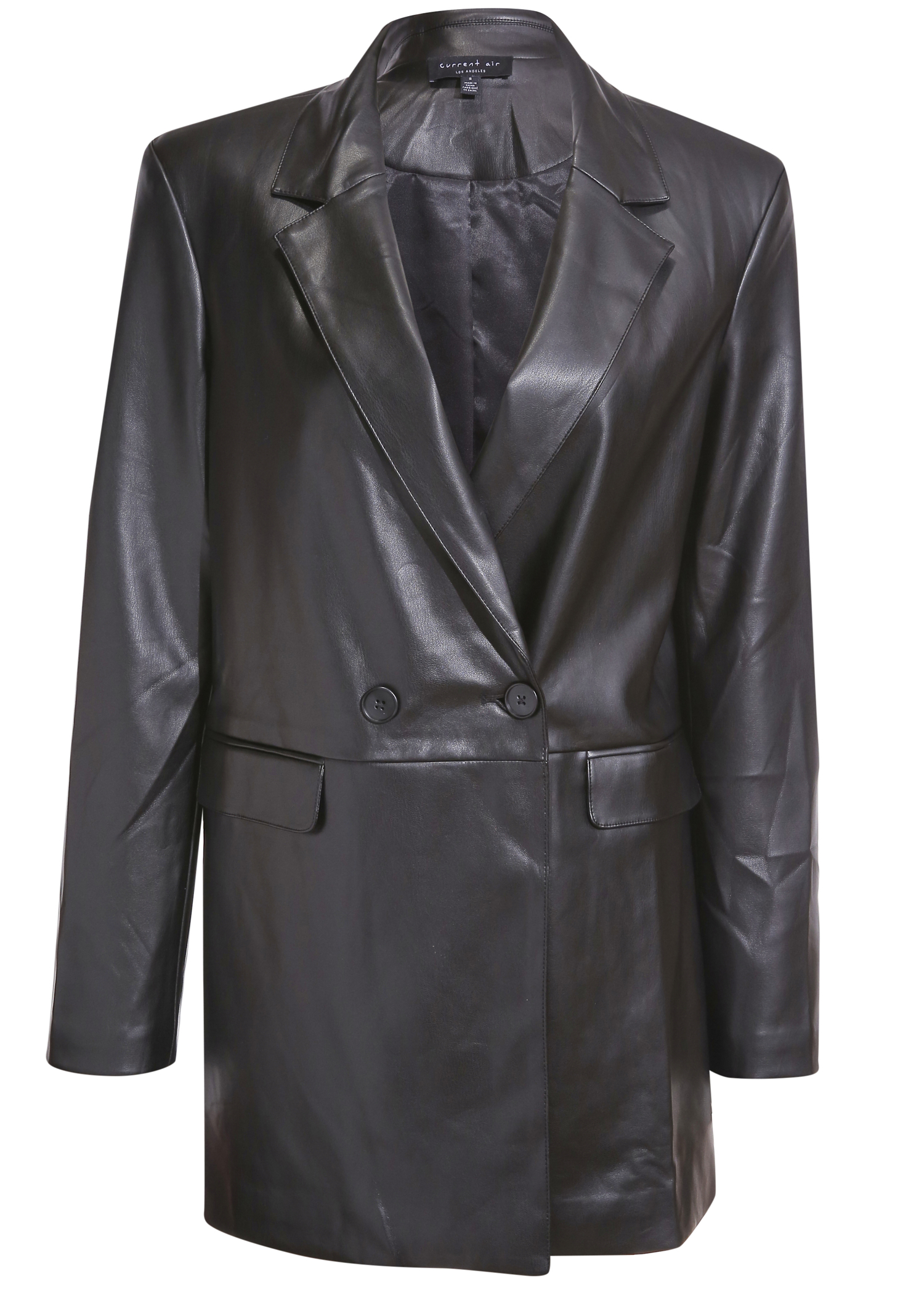 Faux Leather Double Breasted Blazer