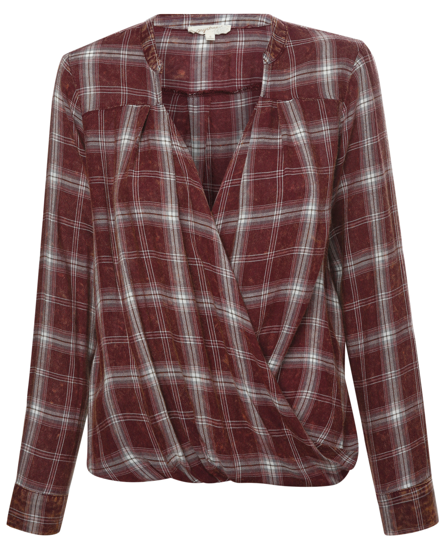 Washed Plaid Surplice Top