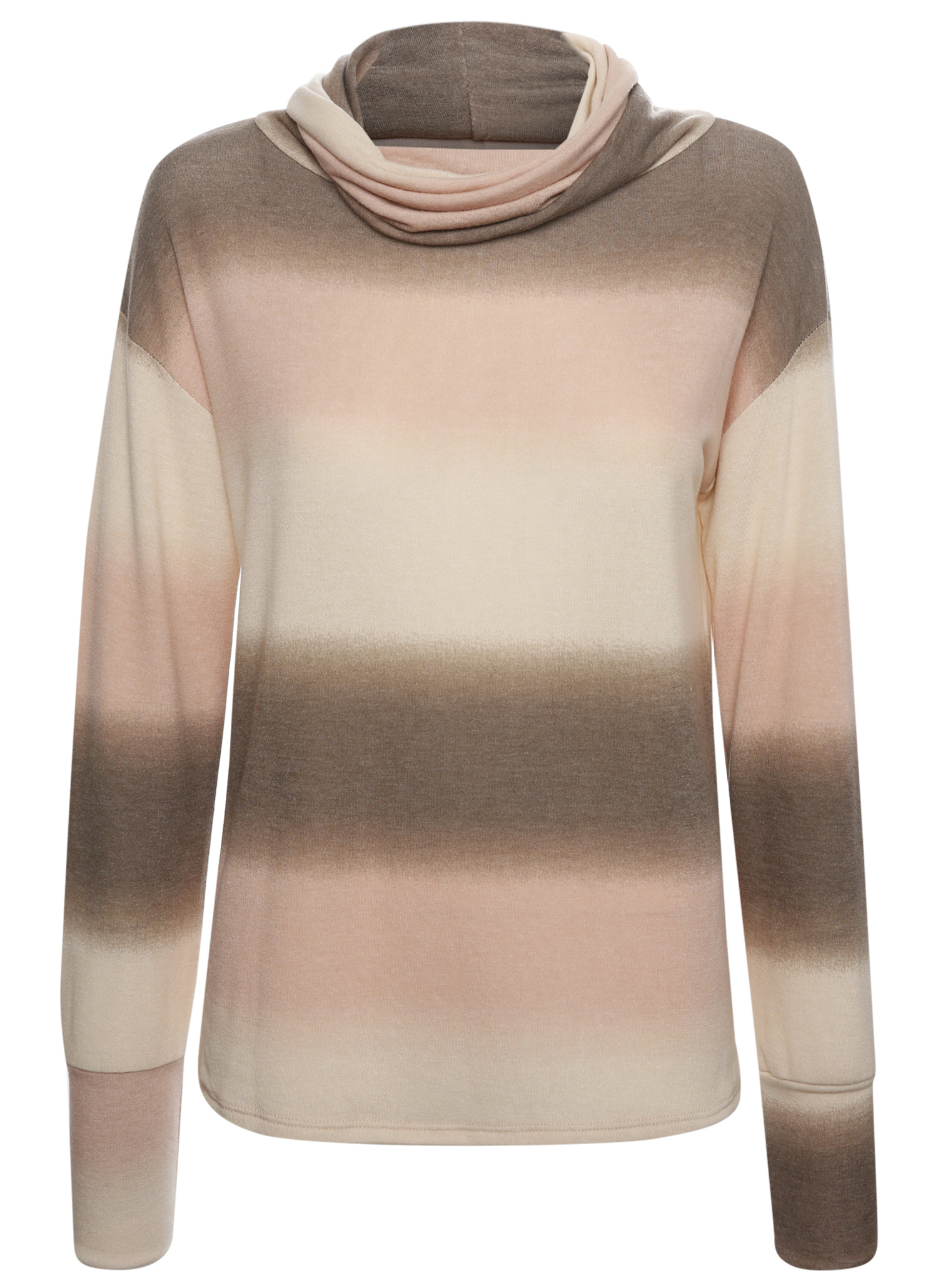 Cowl Neck Ombre Striped Pullover