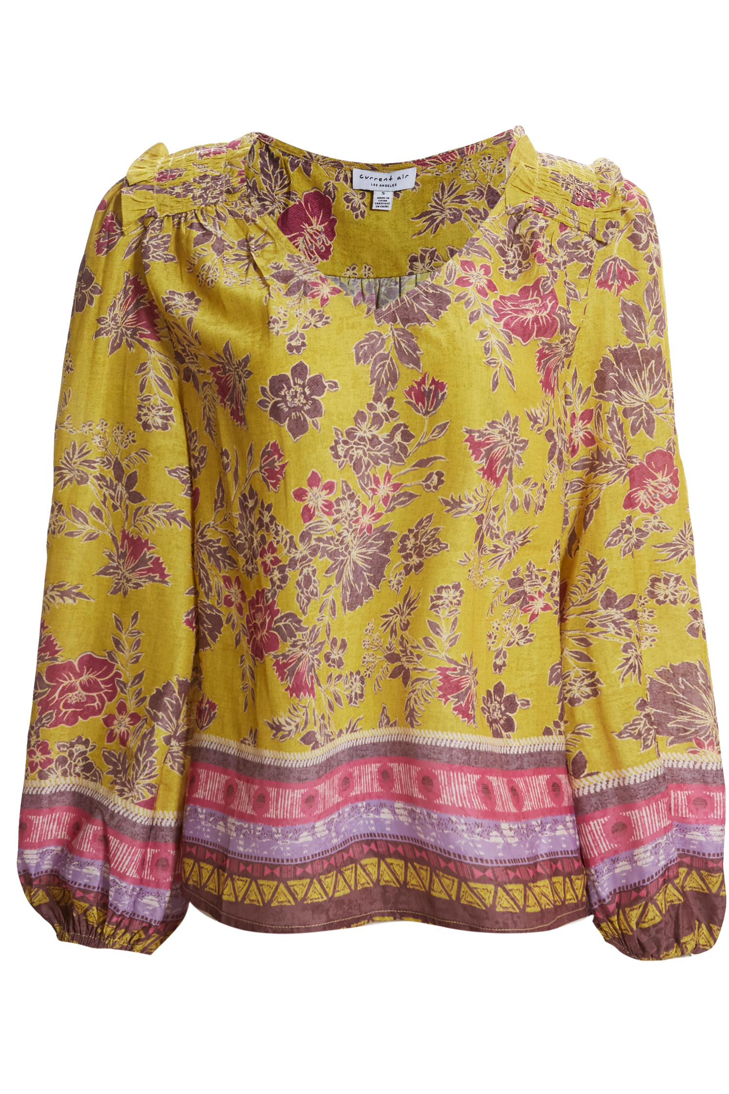 Floral & Geo Print V Neck Blouse