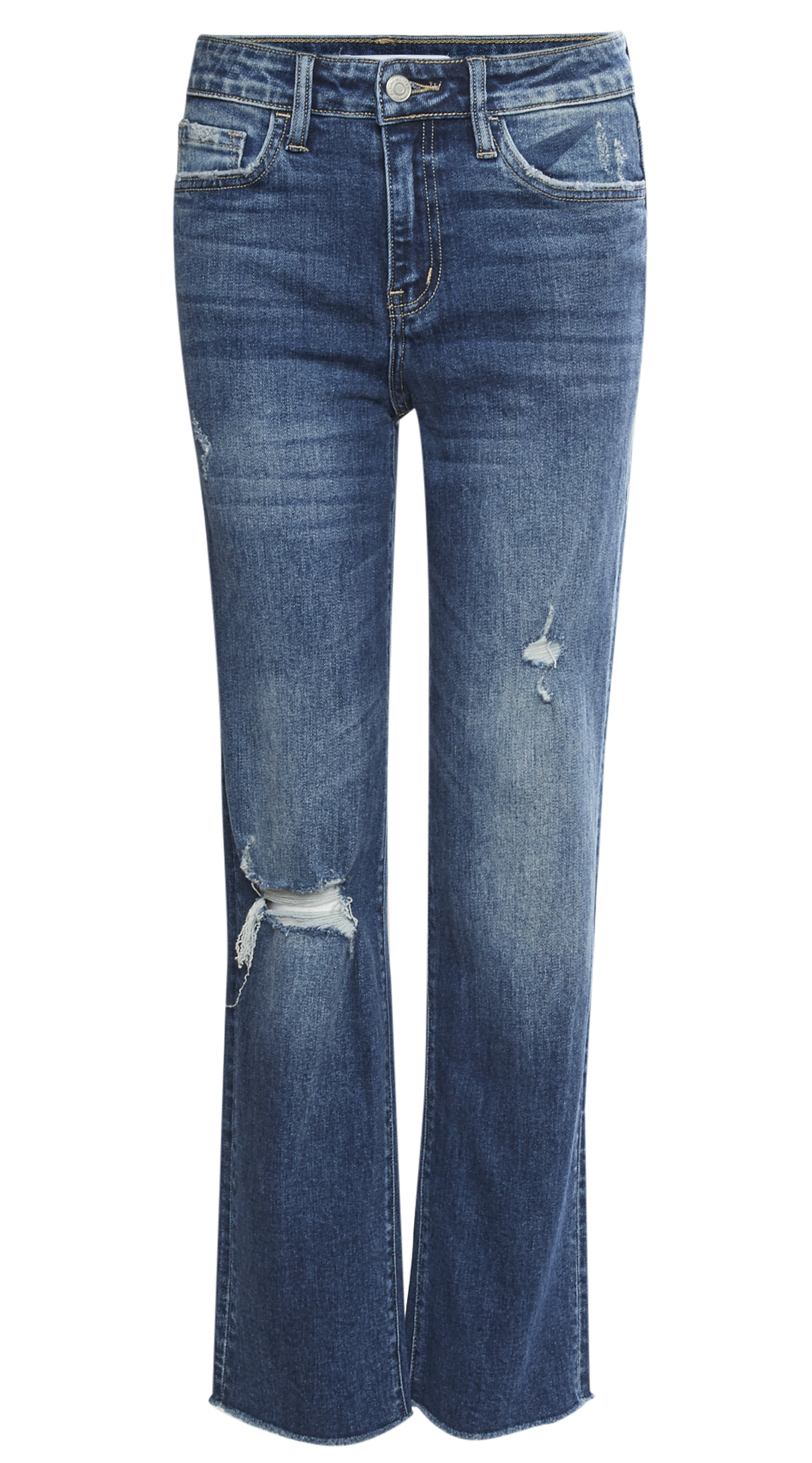 Mid Rise Distressed Raw Hem Ankle Straight