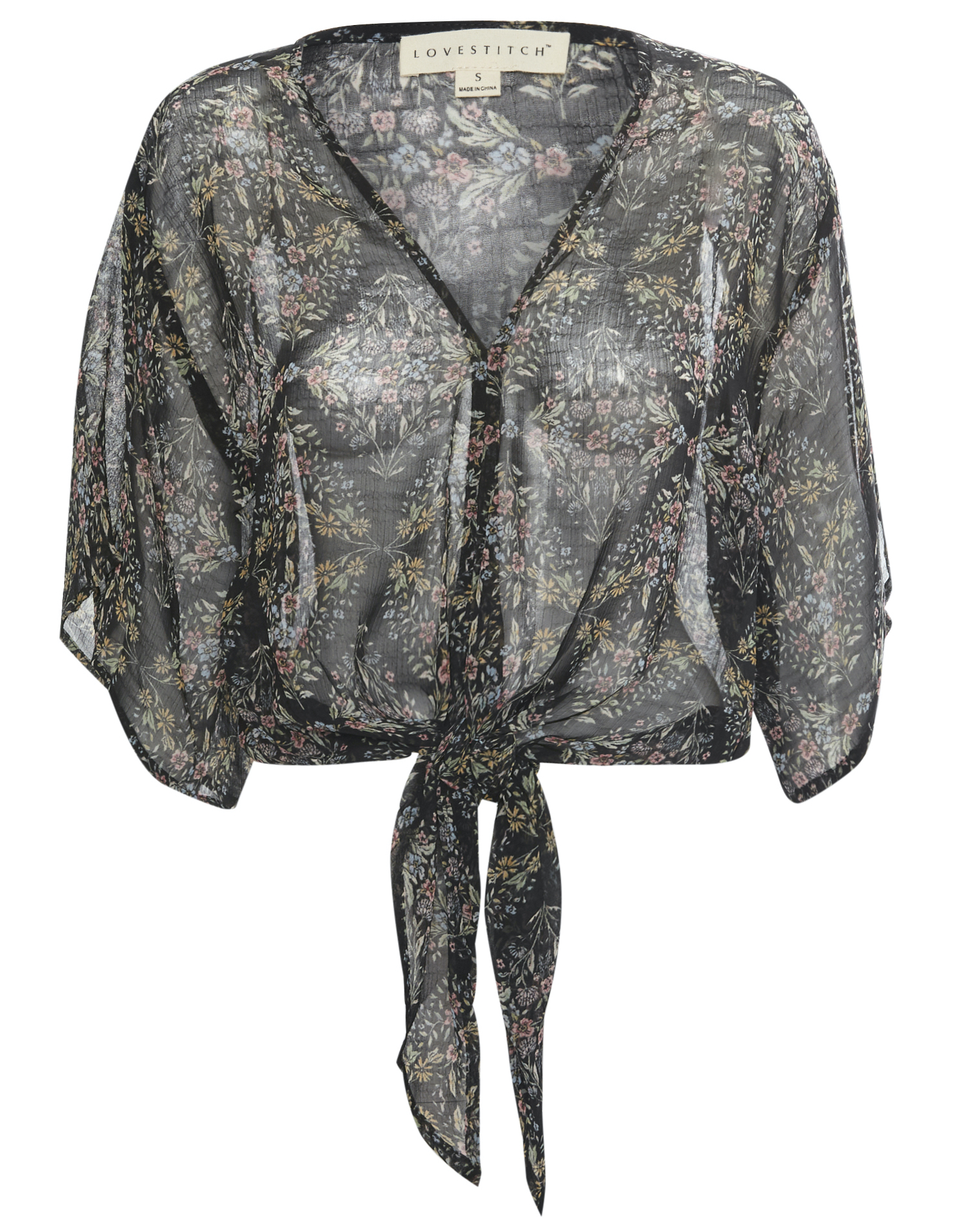 Semi-Sheer Tie Front Top