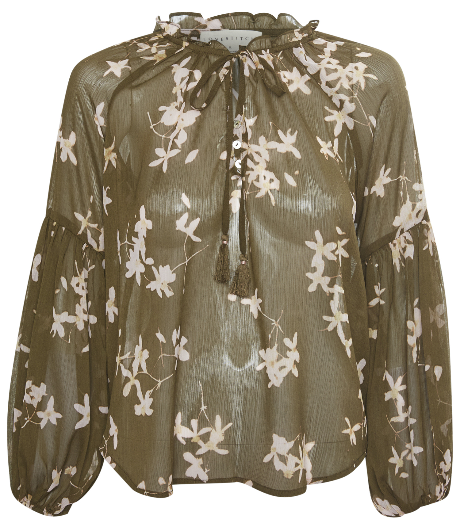 Tie Front Balloon Sleeve Top