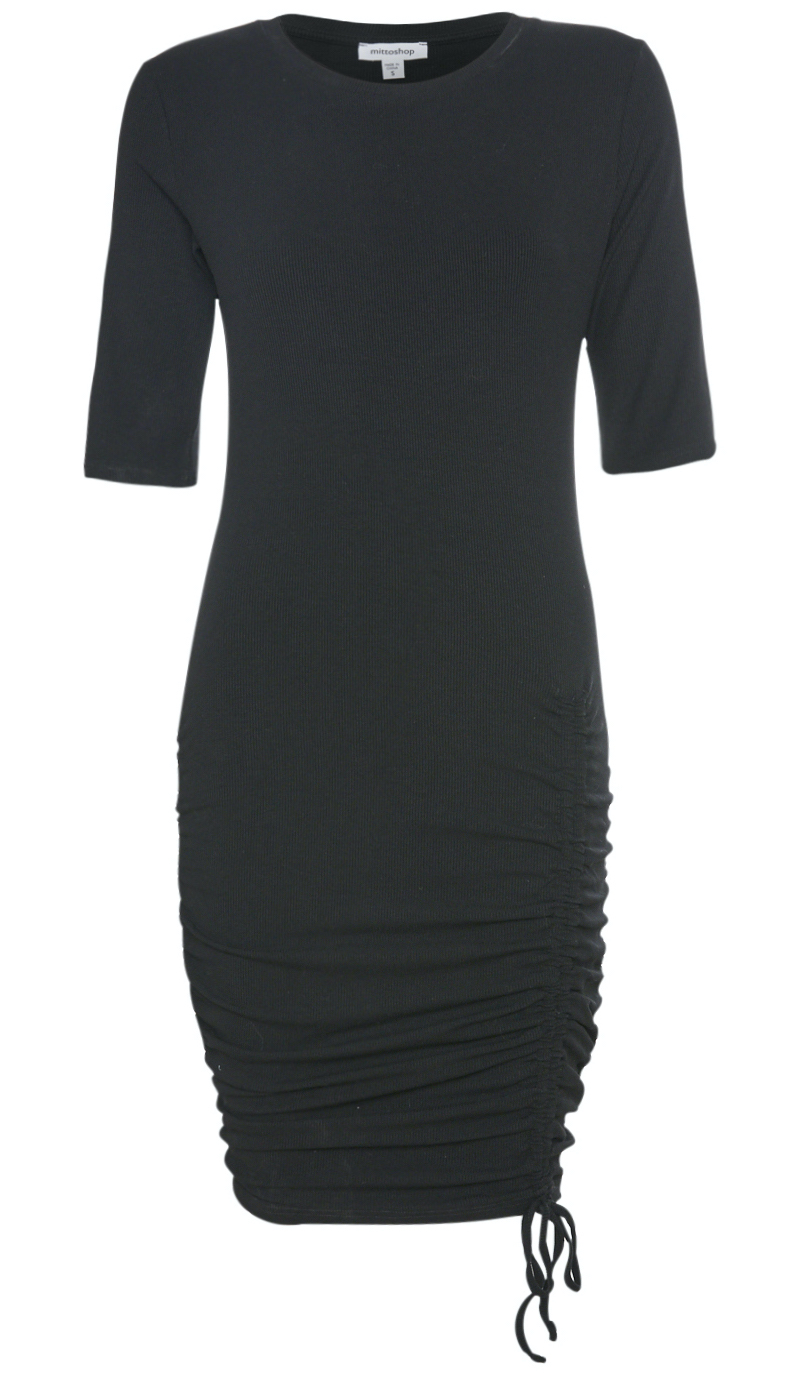 Rib Knit Ruched Detail Midi Dress