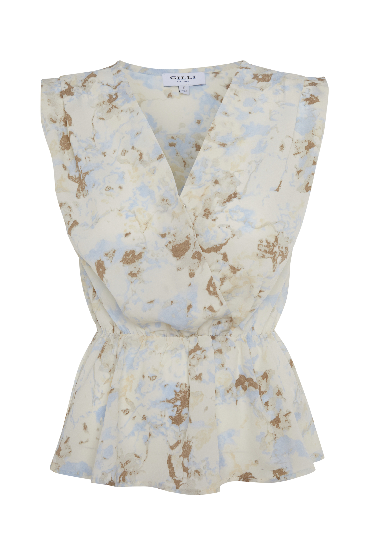 Sleeveless Printed Surplice Top