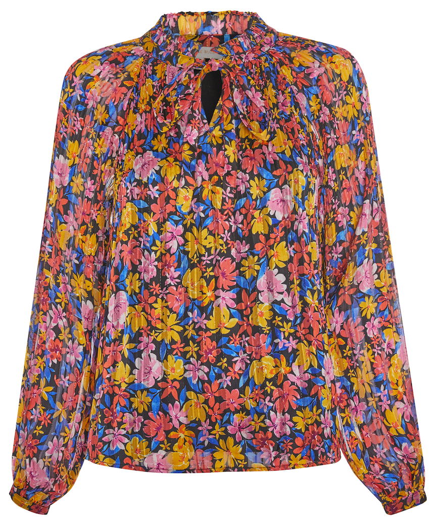 Skies are Blue Pleated Floral Print Blouse