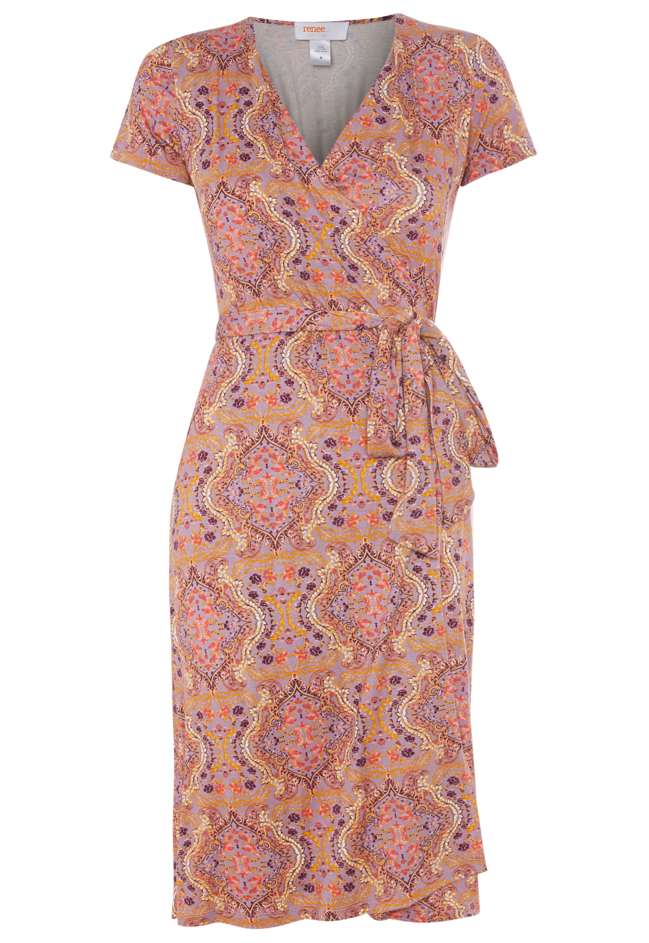 Short Sleeve Printed Wrap Dress