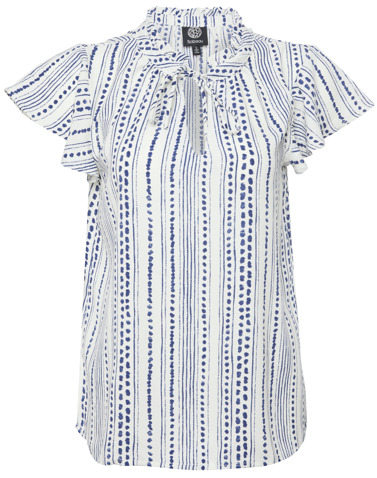 Tie Neck Flutter Sleeve