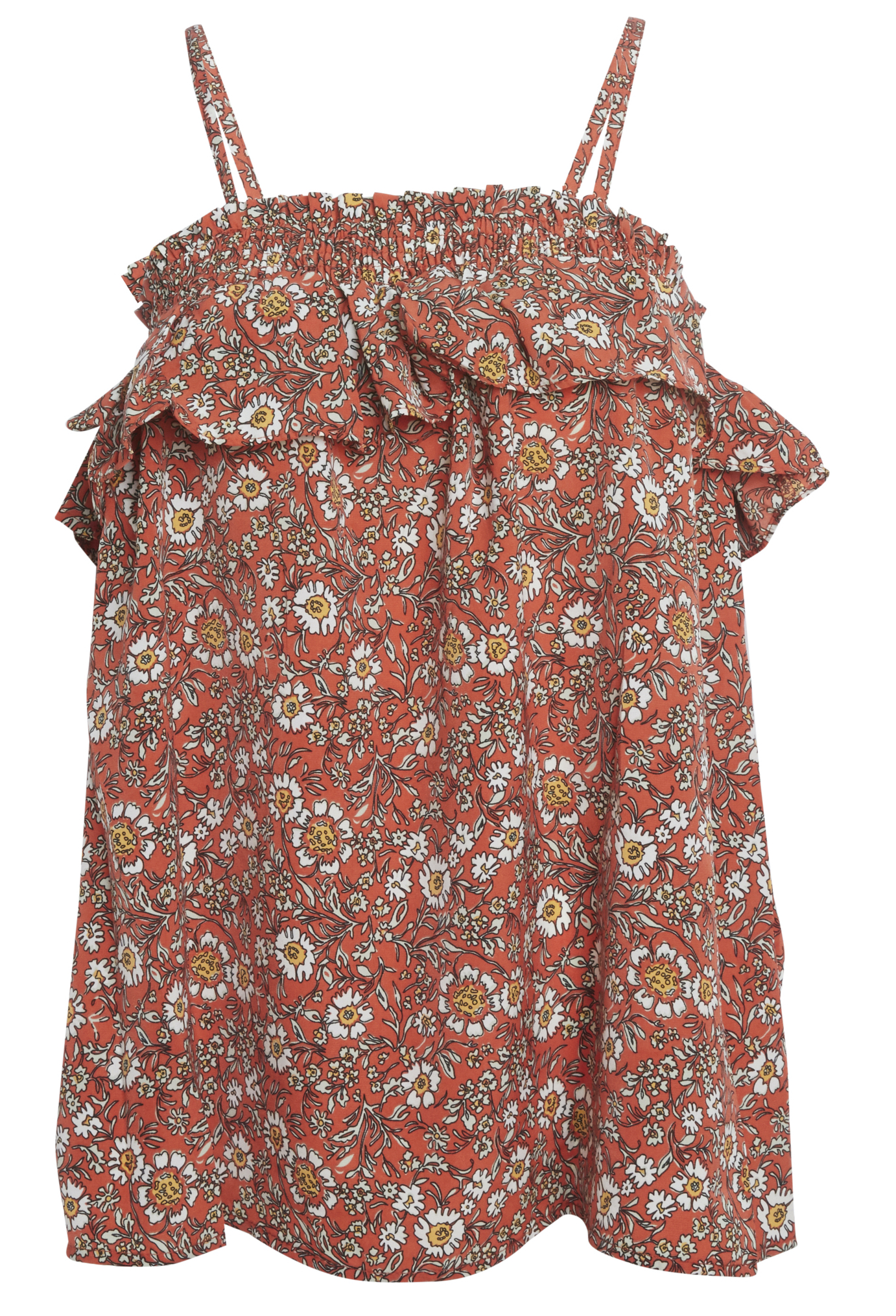 Smocked Floral Print Ruffle Top