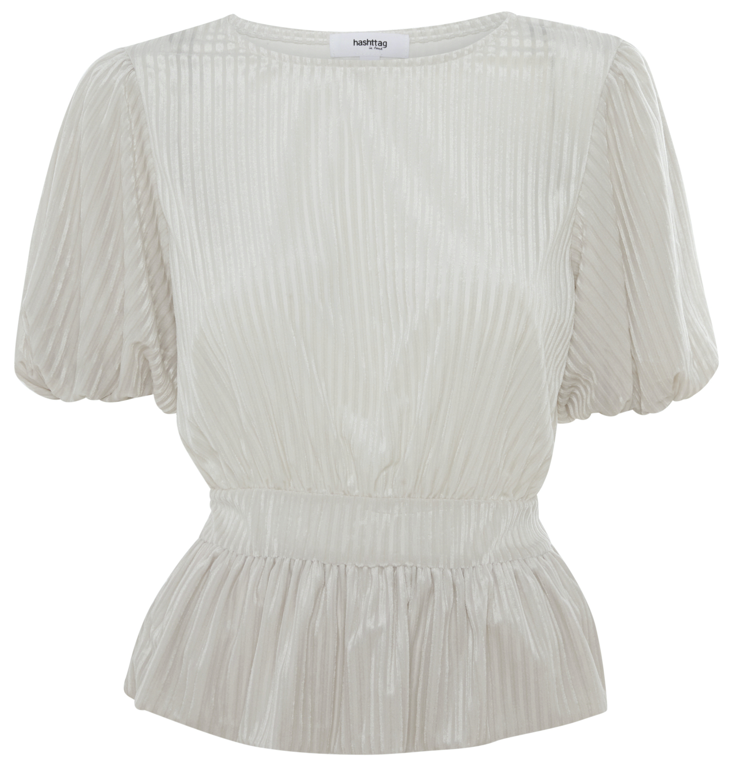 Short Sleeve Elastic Waist Textured Top