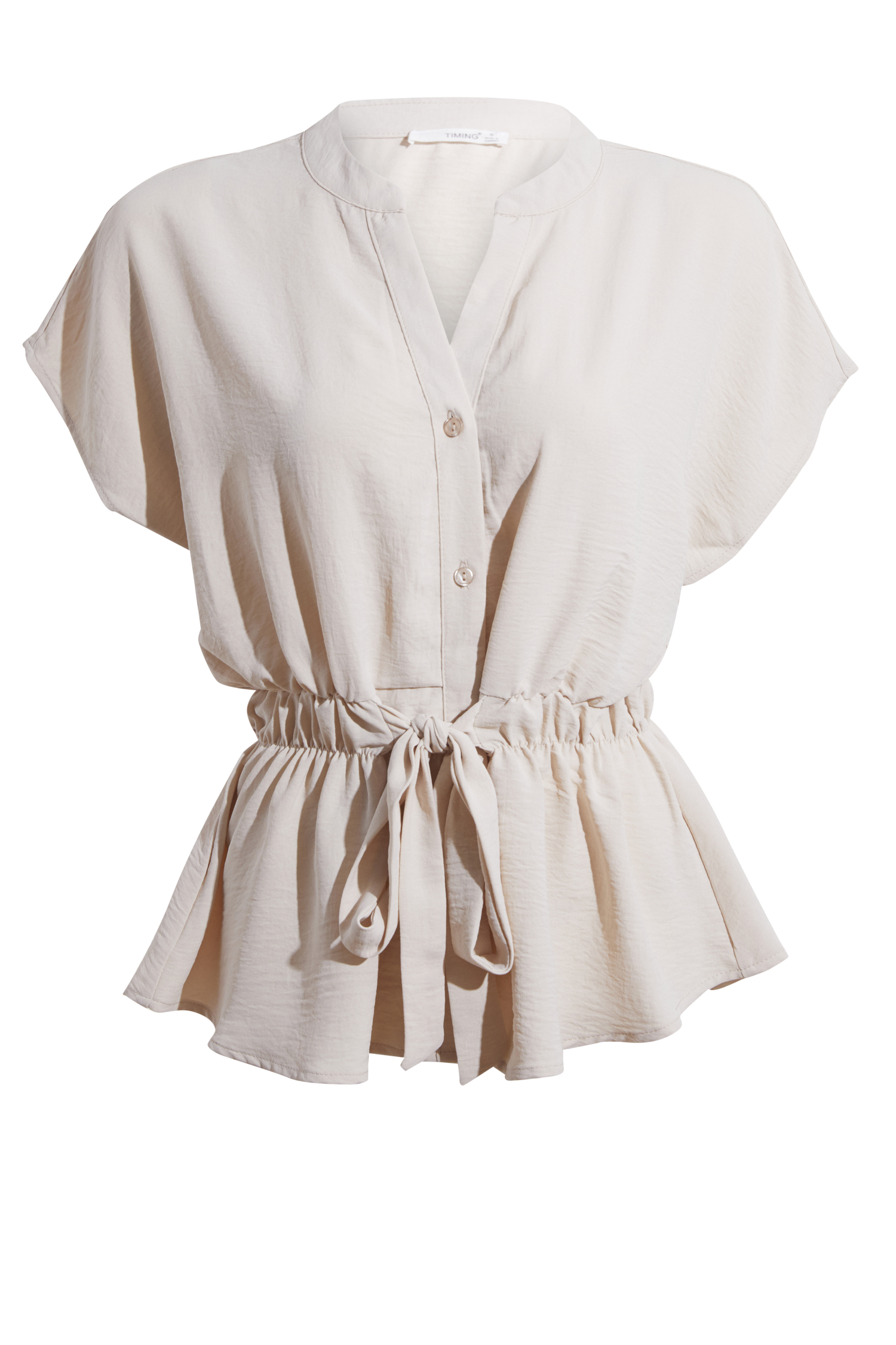 Short Sleeve Tie Waist Buttoned Top