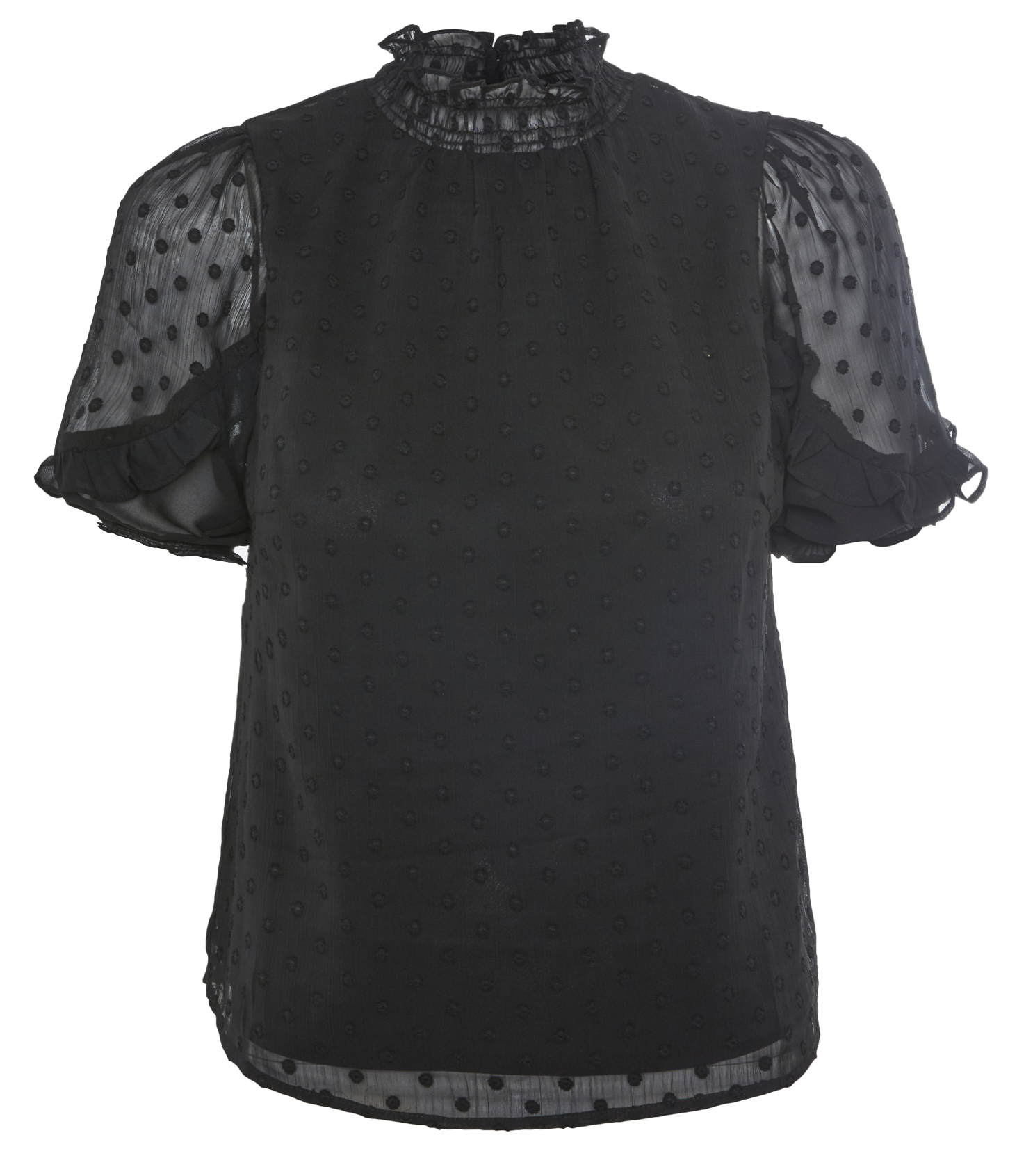 Swiss Dot Ruffled Detail Top