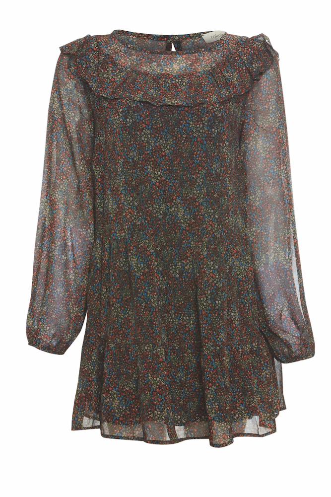 Long Sleeve Printed Chiffon Dress