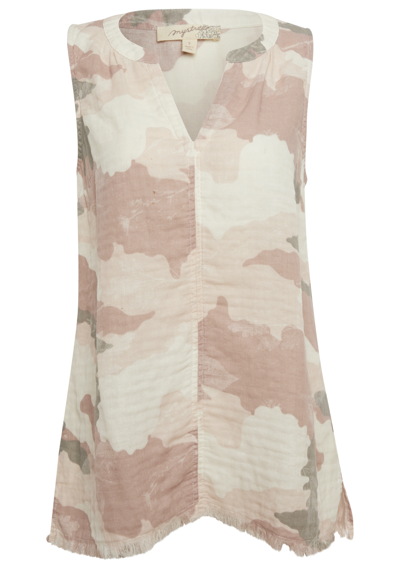 Camo Frayed Hem Top