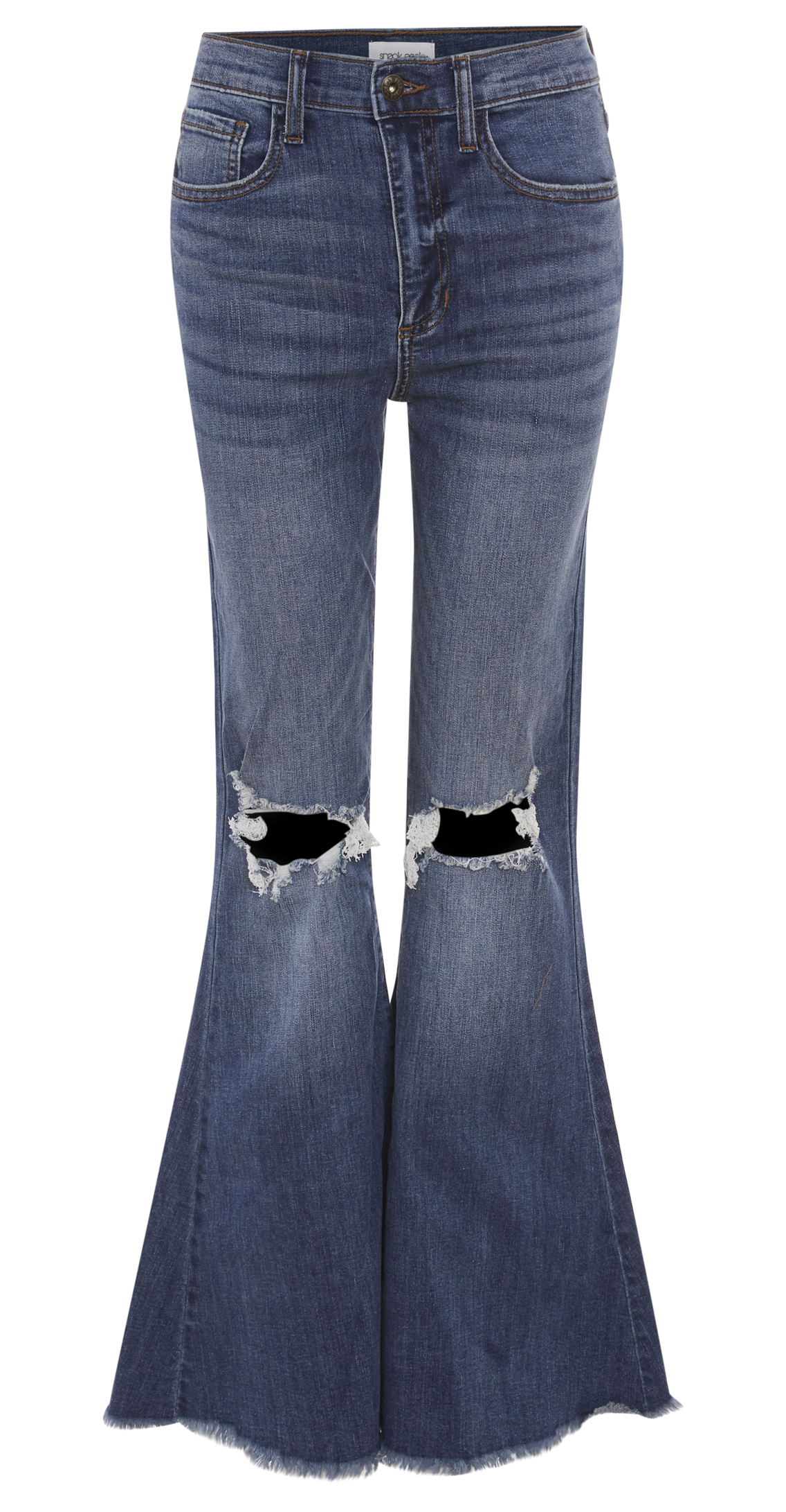 Sneak Peek High Rise Flare with Knee Distress