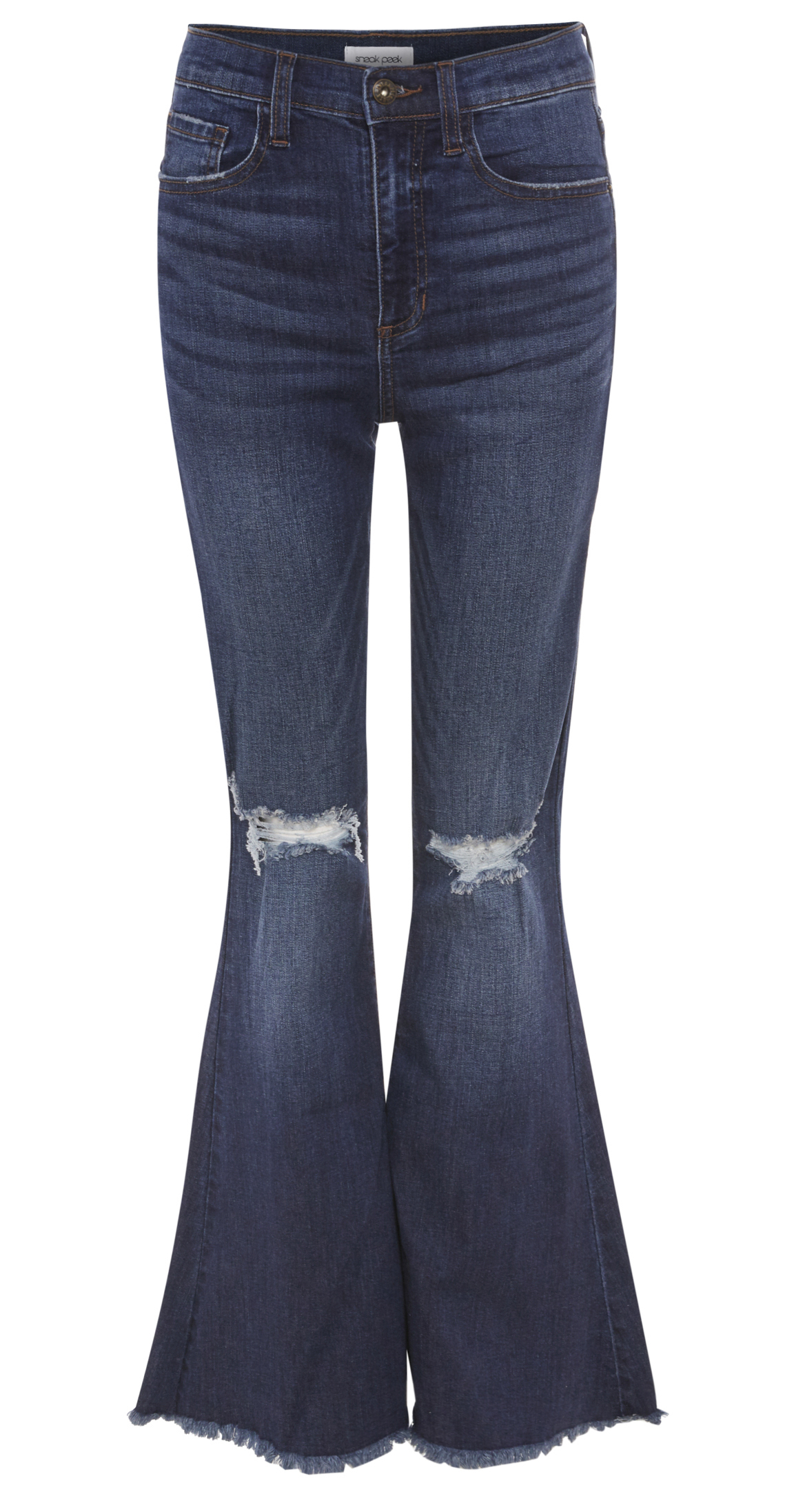 Sneak Peek High Rise Flare with Knee Distress