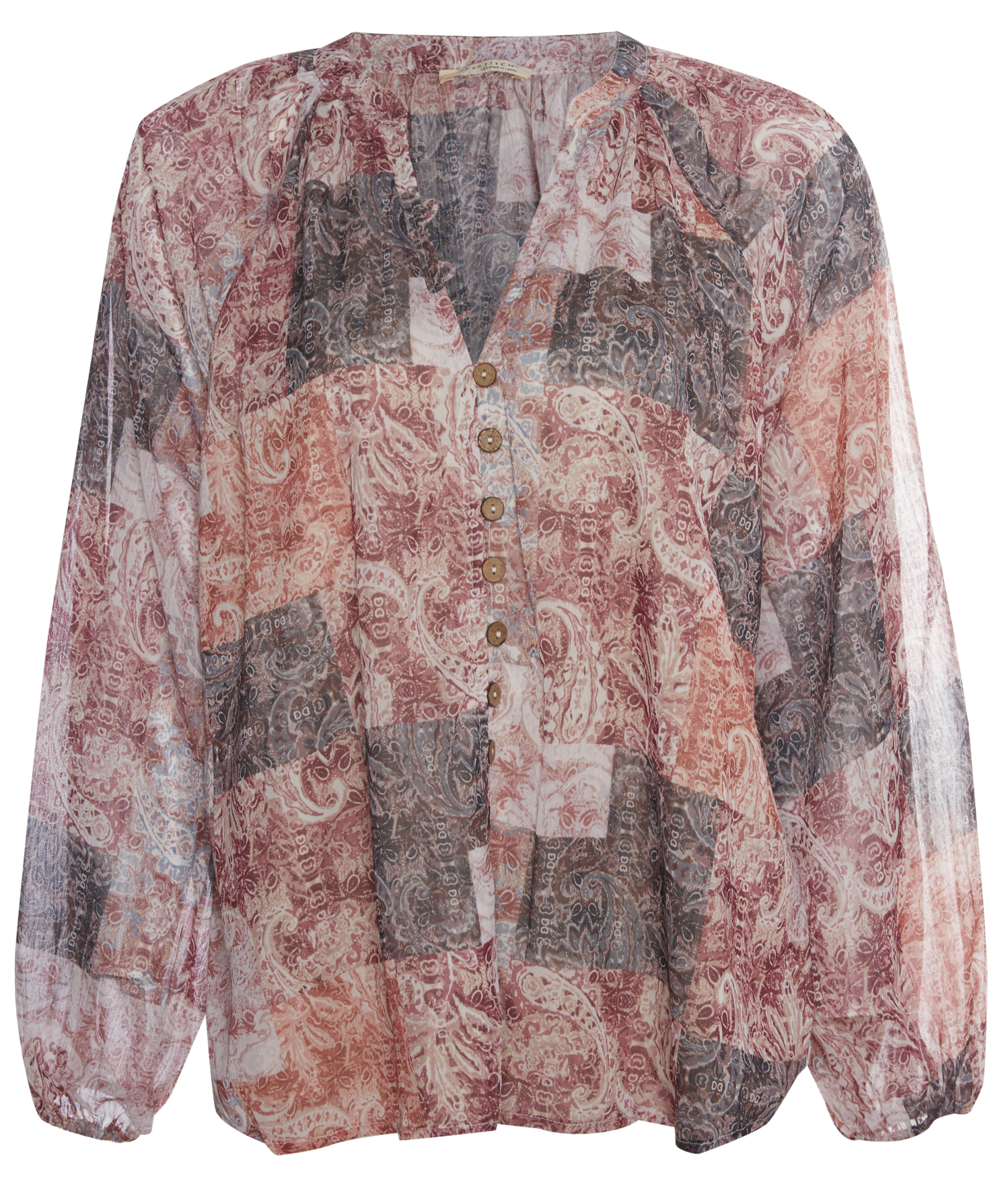 Buttoned Long Sleeve Printed Top