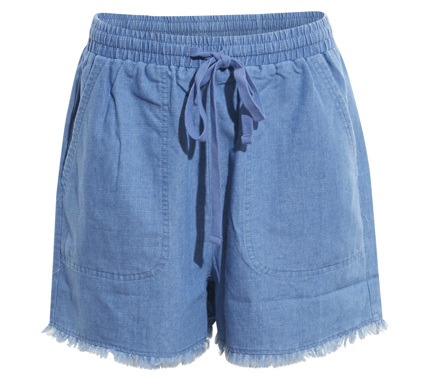 Washed Denim Fray Detailed Shorts