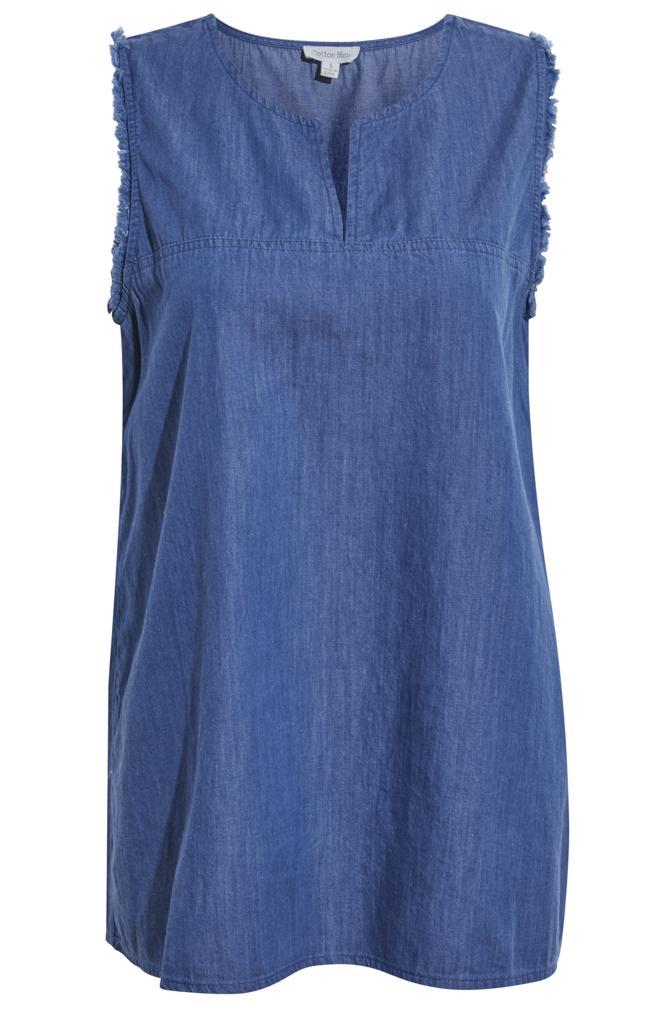 Washed Light Denim Fray Detailed Top