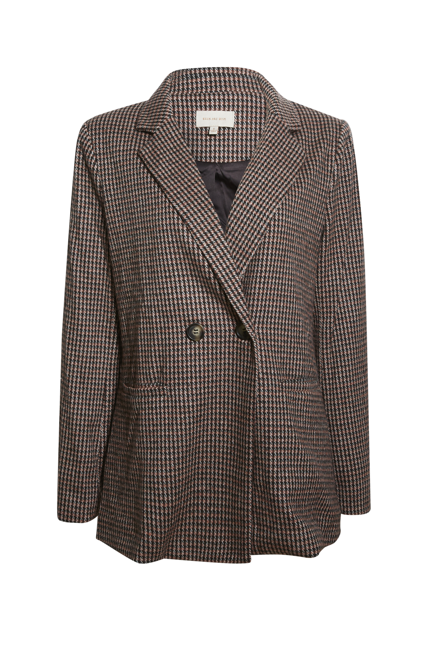 Double Breasted Houndstooth Print Blazer