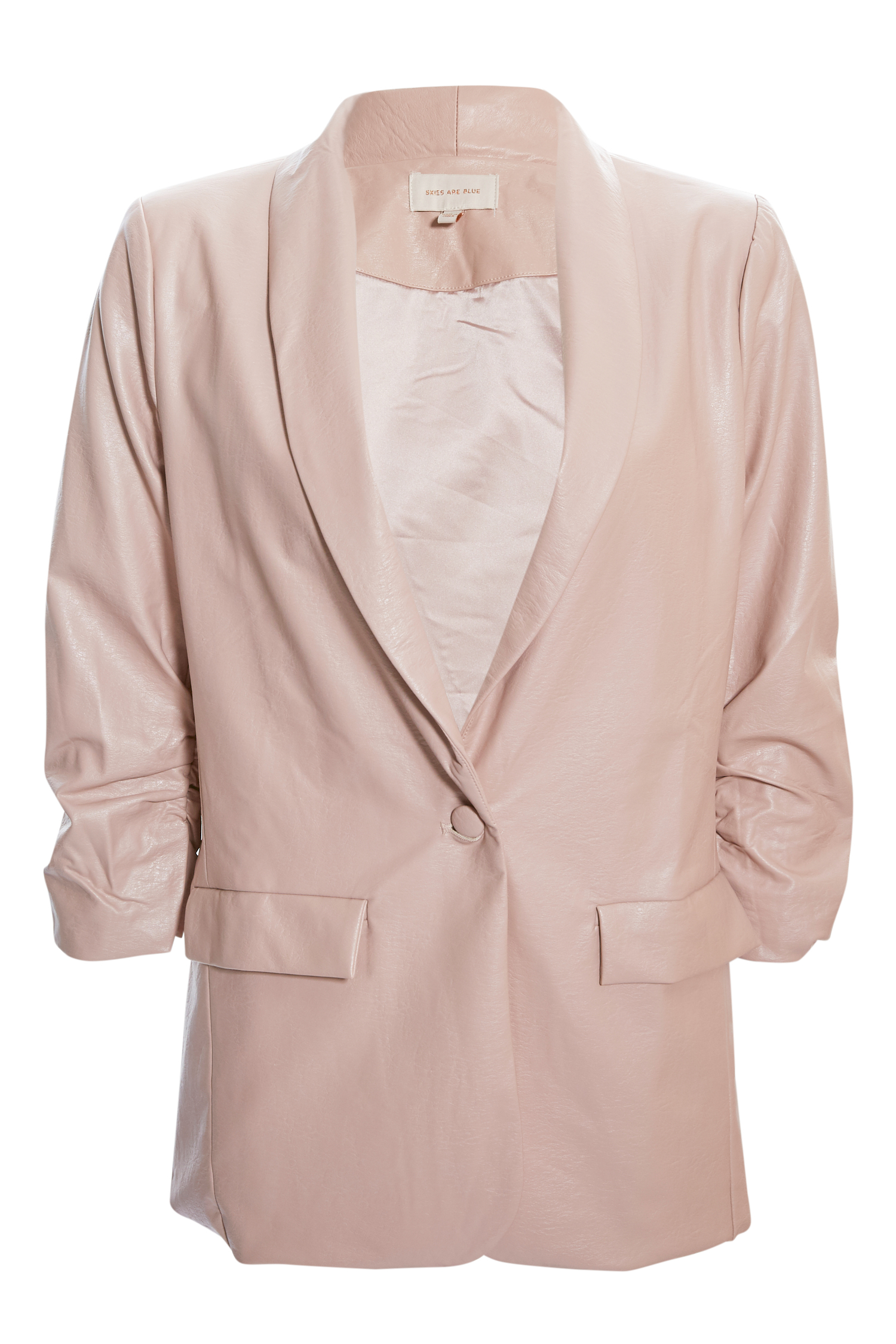 Skies Are Blue Vegan Leather Ruched Blazer