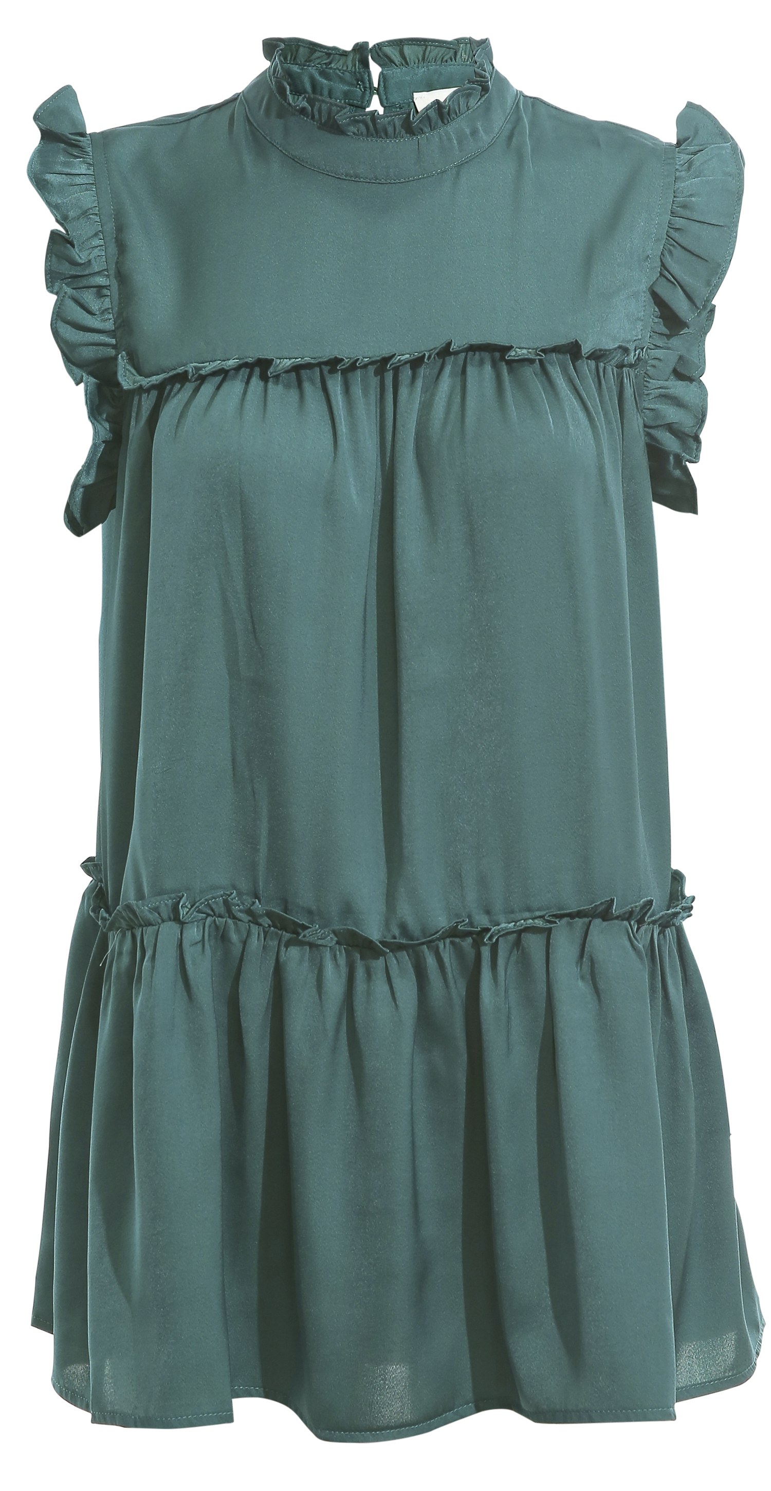 Mock Neck Satin Ruffle Top
