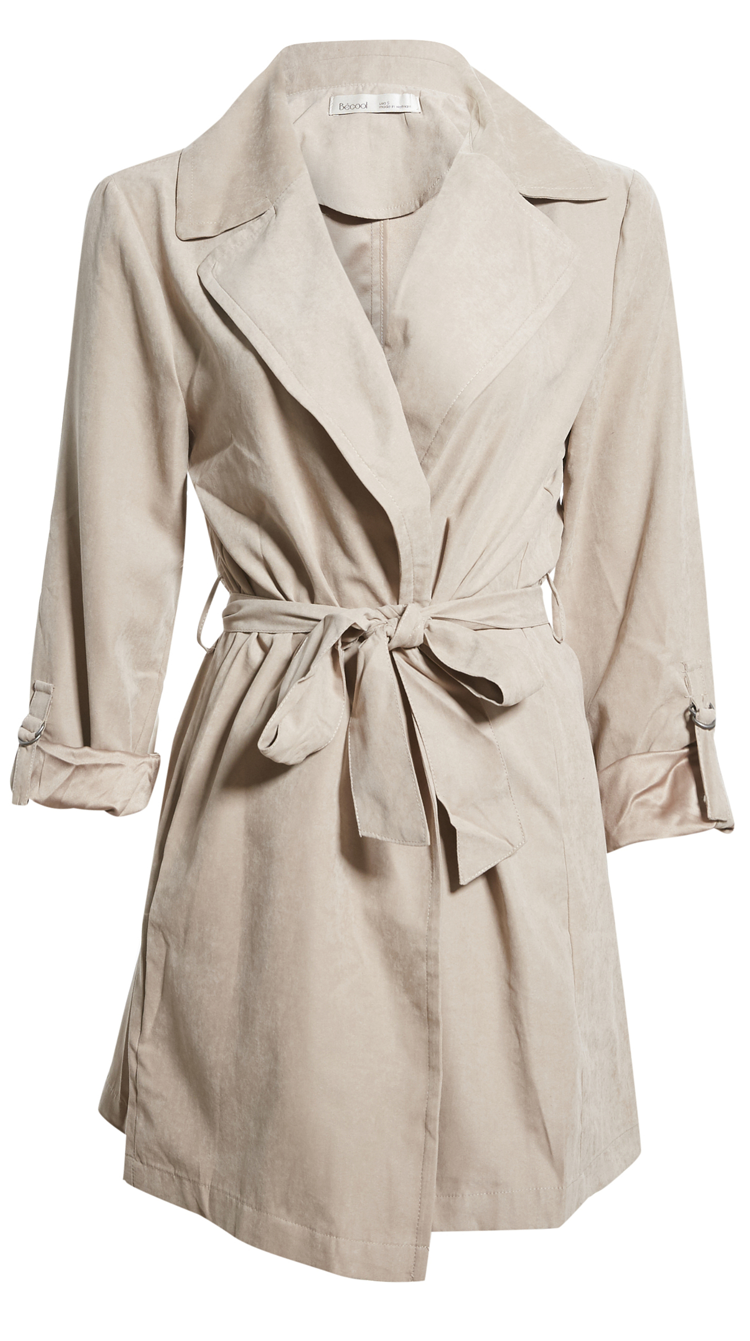 Peach Skin Tie Front Long Coat