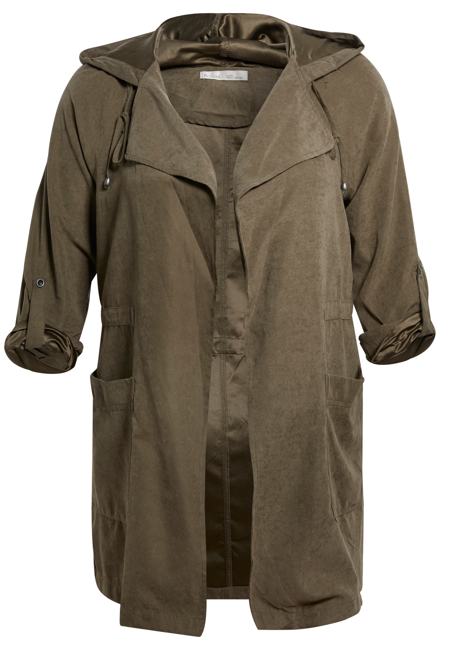 Long Hooded Peach Skin Jacket
