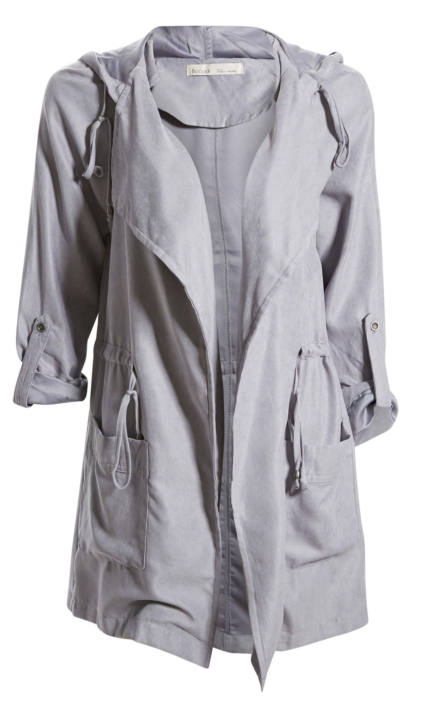 Peachskin Hooded Jacket with Rolled Sleeves